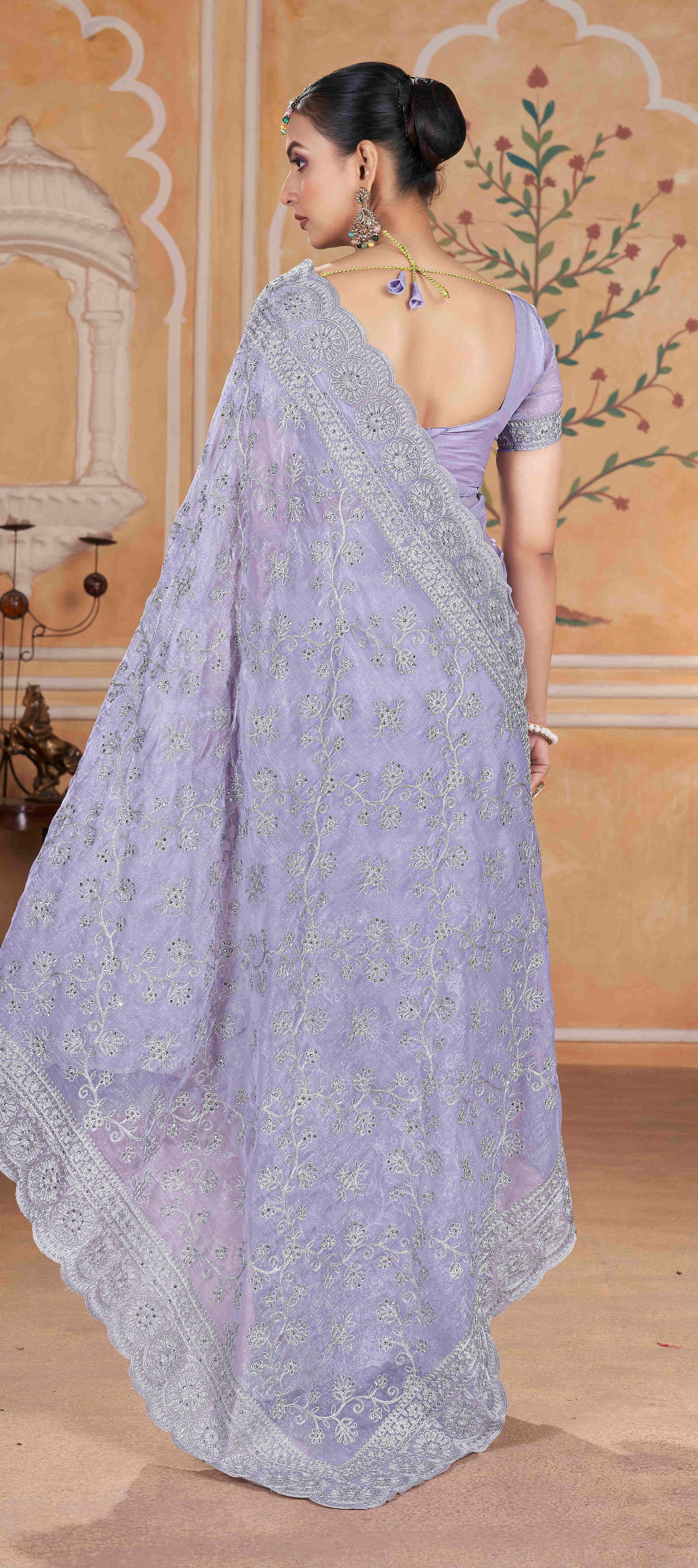 Lavender Gold Crunchy Ceremonial Saree With Heavy Partywear Looks