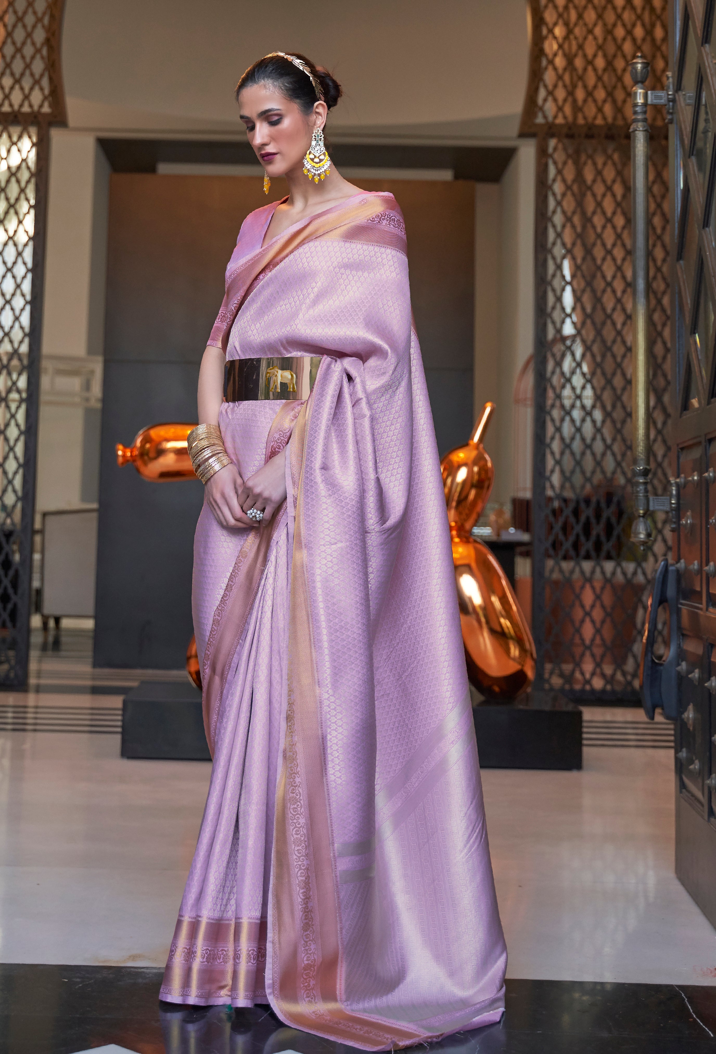 Lavender Handloom Silk Saree with Woven Work