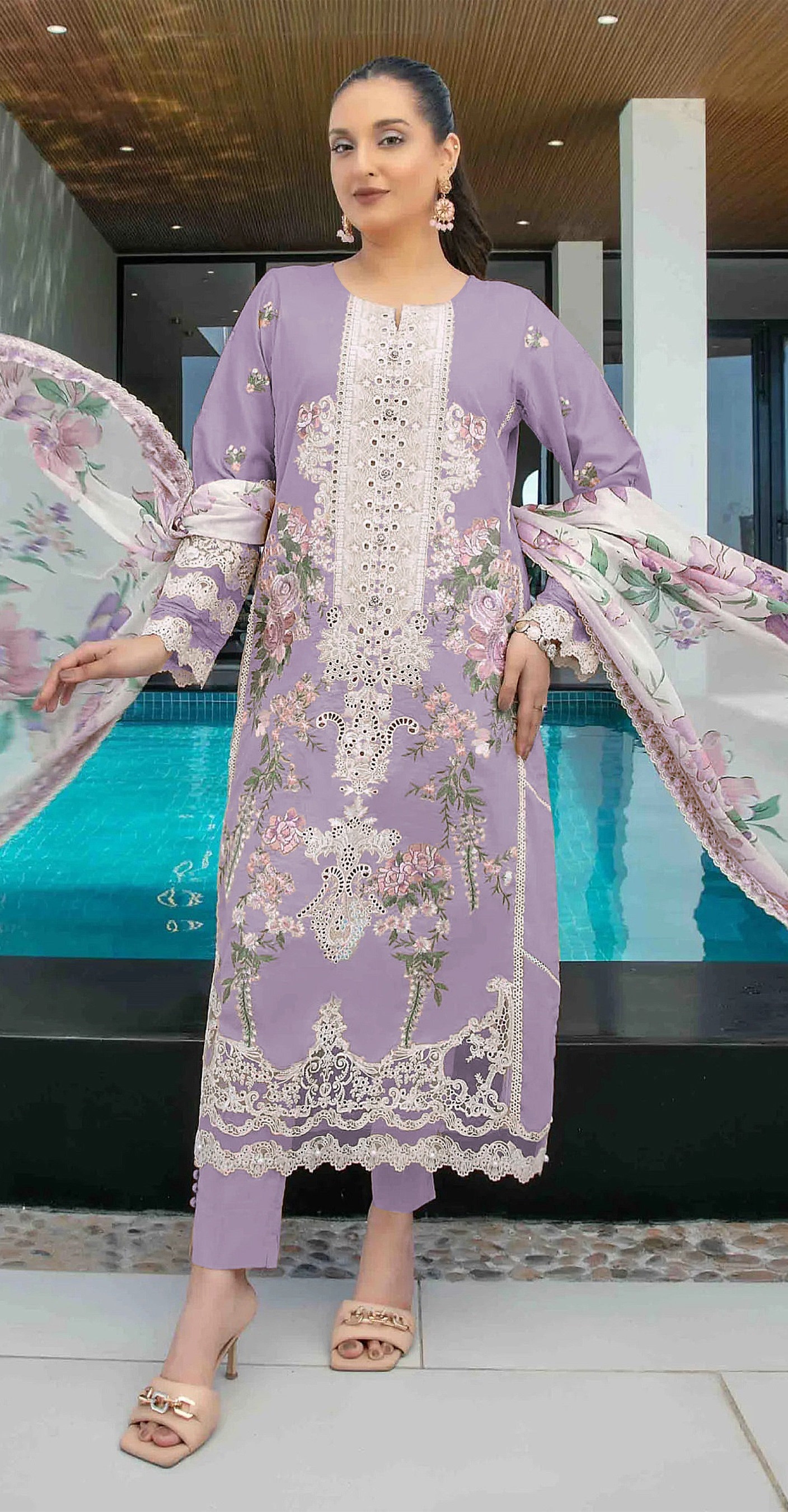 Lavender Heavy Designer Suit With Heavy Embroidery Work