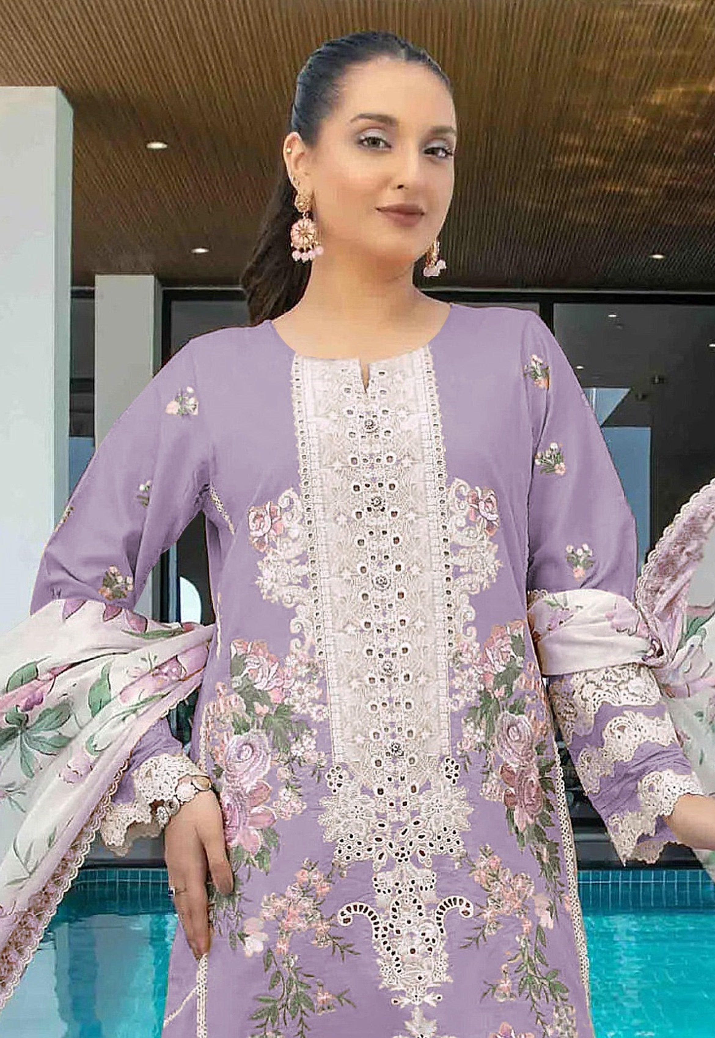Lavender Heavy Designer Suit With Heavy Embroidery Work