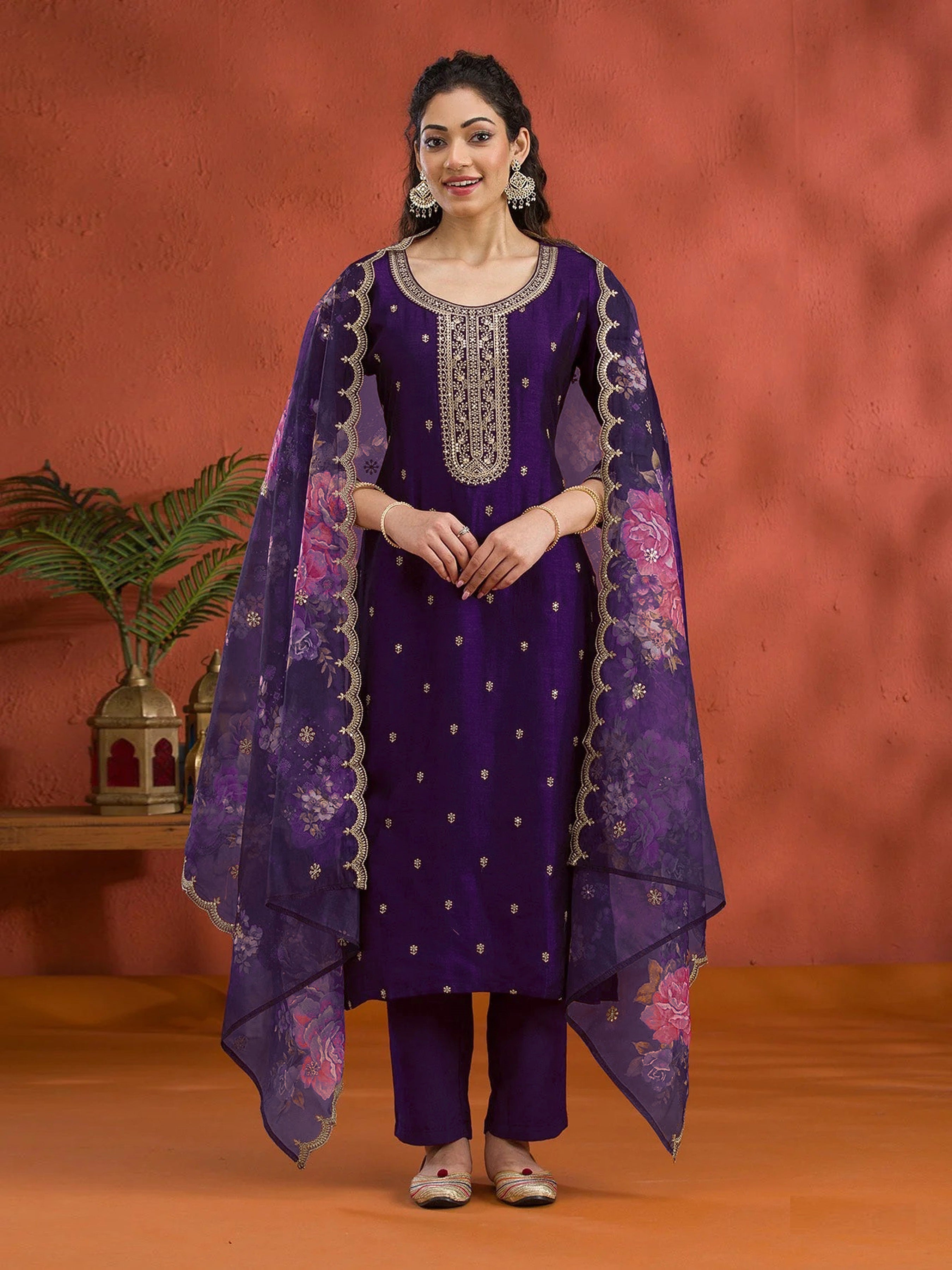 Lavender Heavy Designer Suit With Heavy Embroidery Work