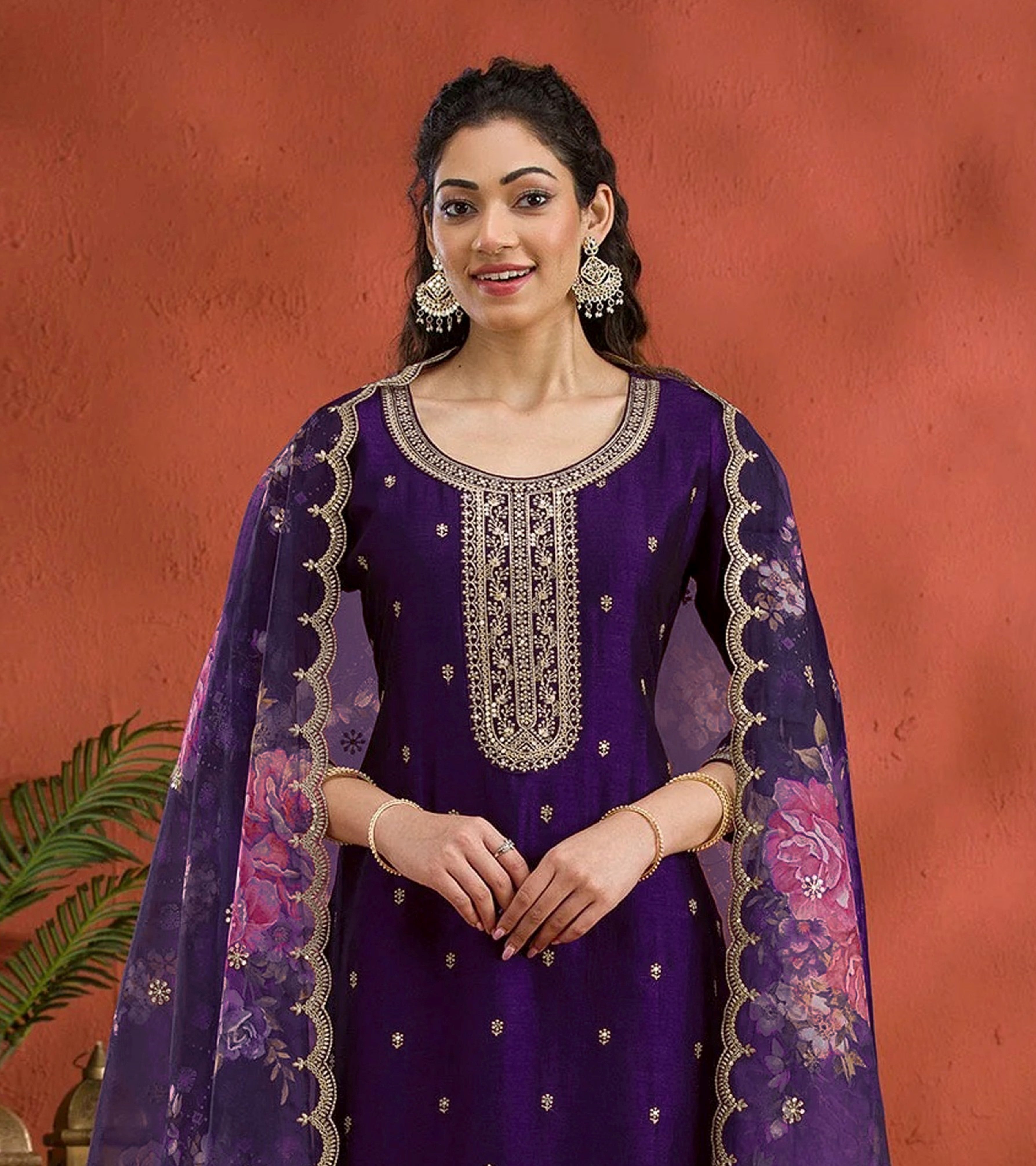 Lavender Heavy Designer Suit With Heavy Embroidery Work