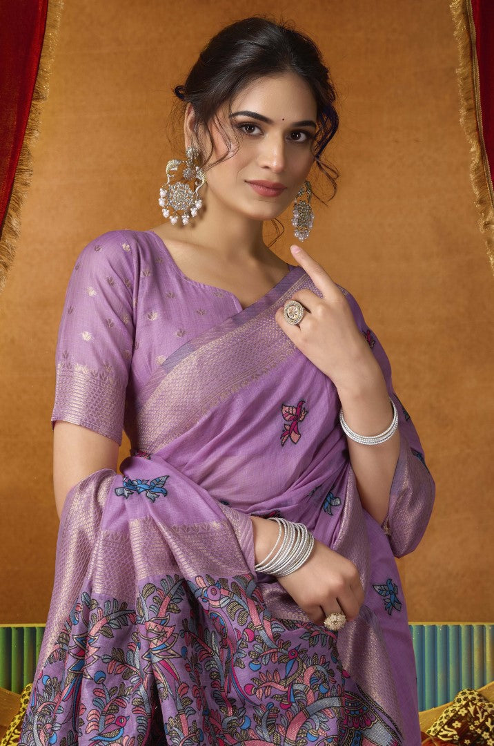 Lavender Katha Modal Saree with Designer Mina Woven Pattern
