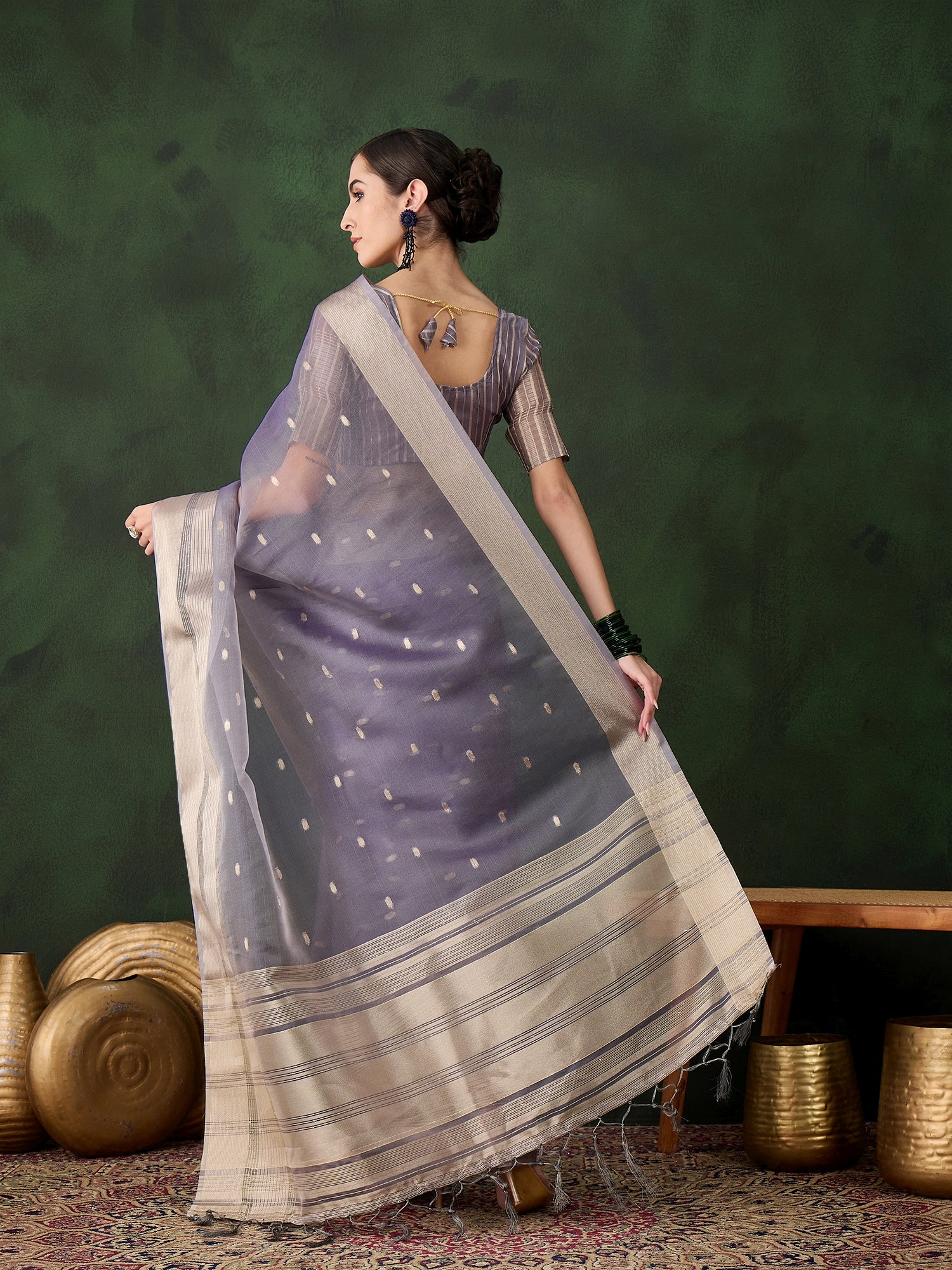 Lavender Khadi Organza Ethnic Woven Designer Saree For Festive Looks