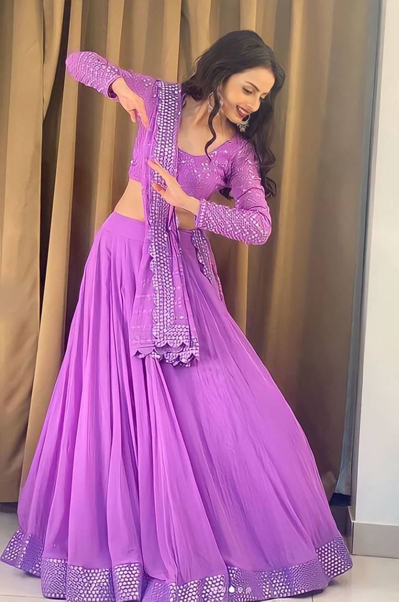 Lavender Lehenga Choli With Embroidery Work