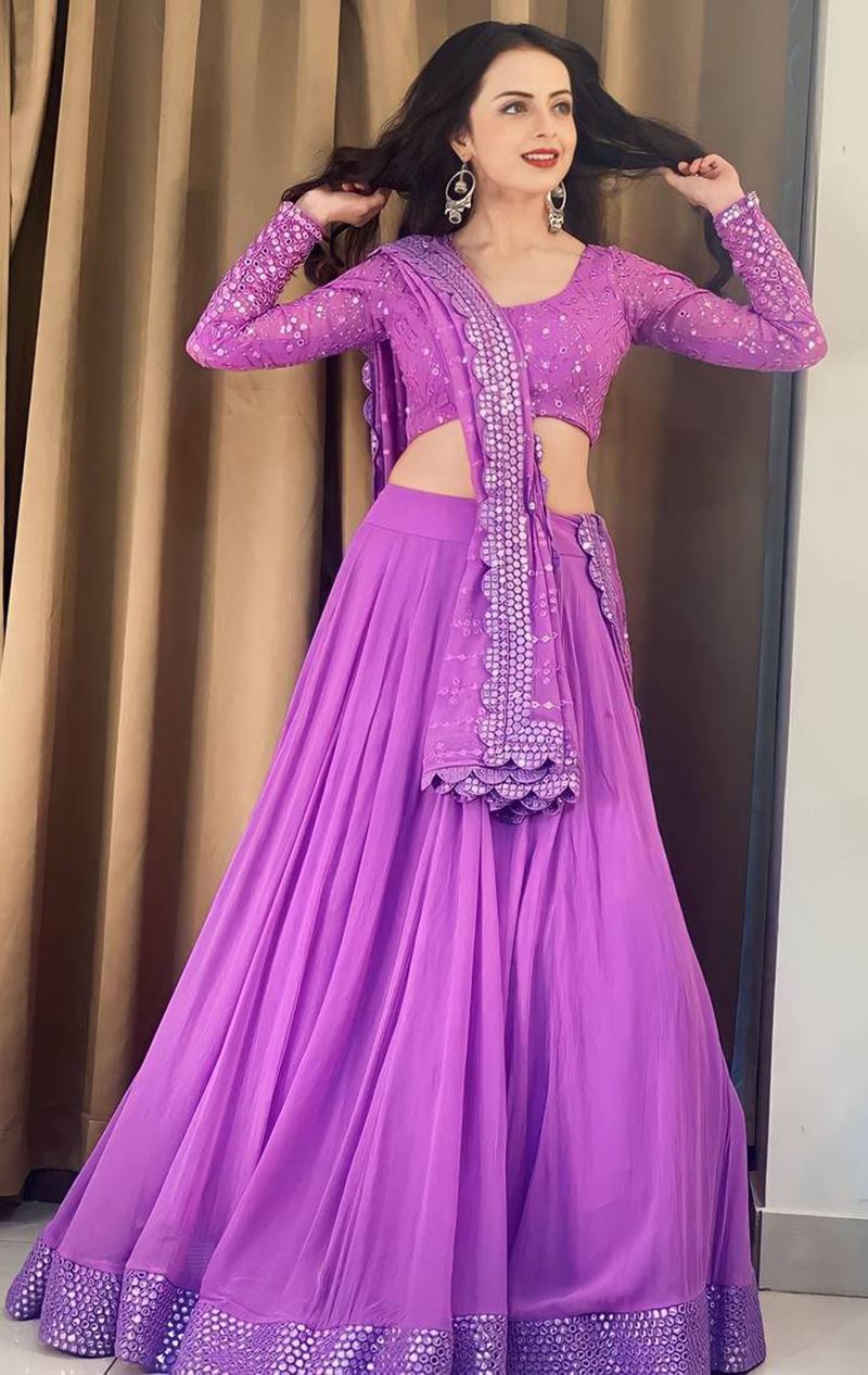 Lavender Lehenga Choli With Embroidery Work
