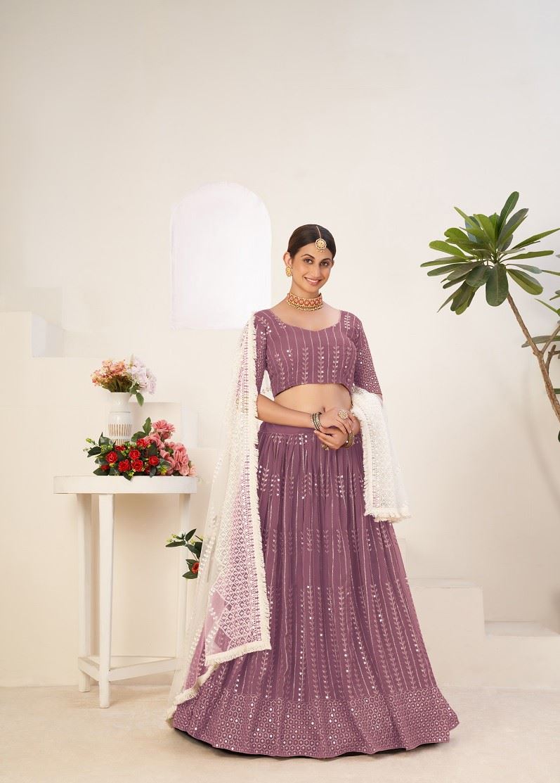 Lavender Lehenga Choli With Sequins Embroidered Work
