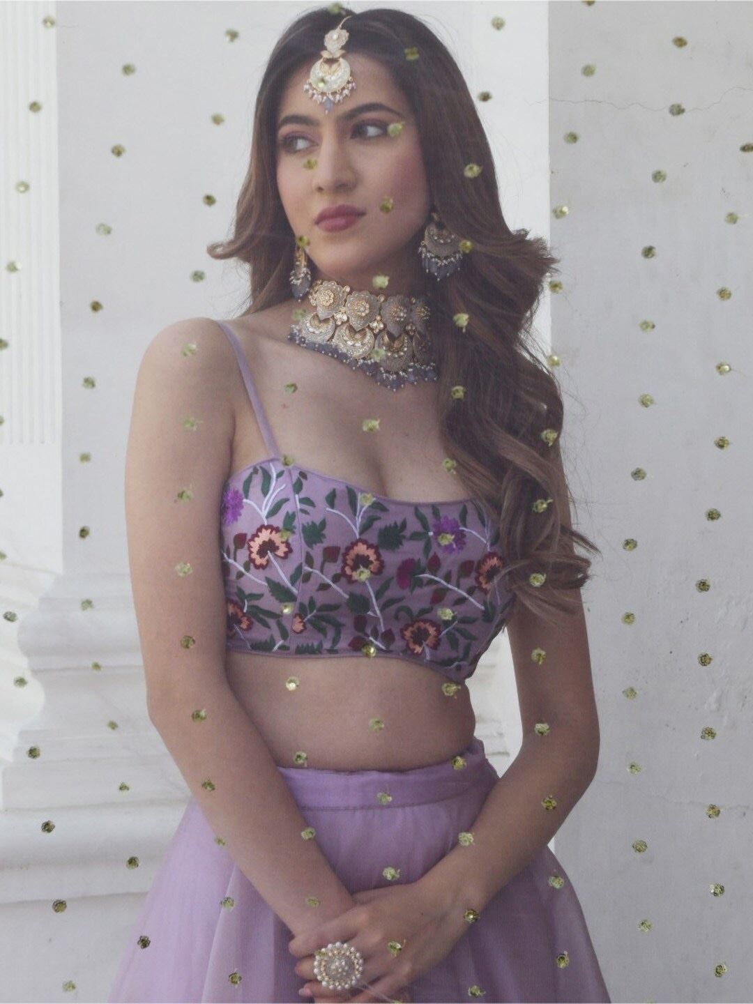 Lavender Organza Net Lehenga Choli With Gota Patti Work with Resham and Sequins Embroidery Work