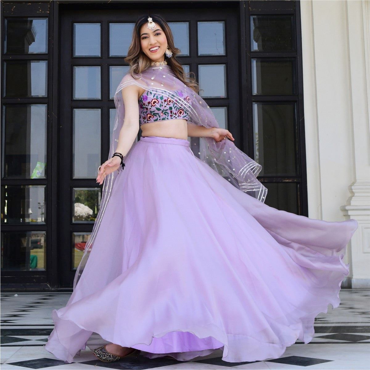 Lavender Organza Net Lehenga Choli With Gota Patti Work with Resham and Sequins Embroidery Work