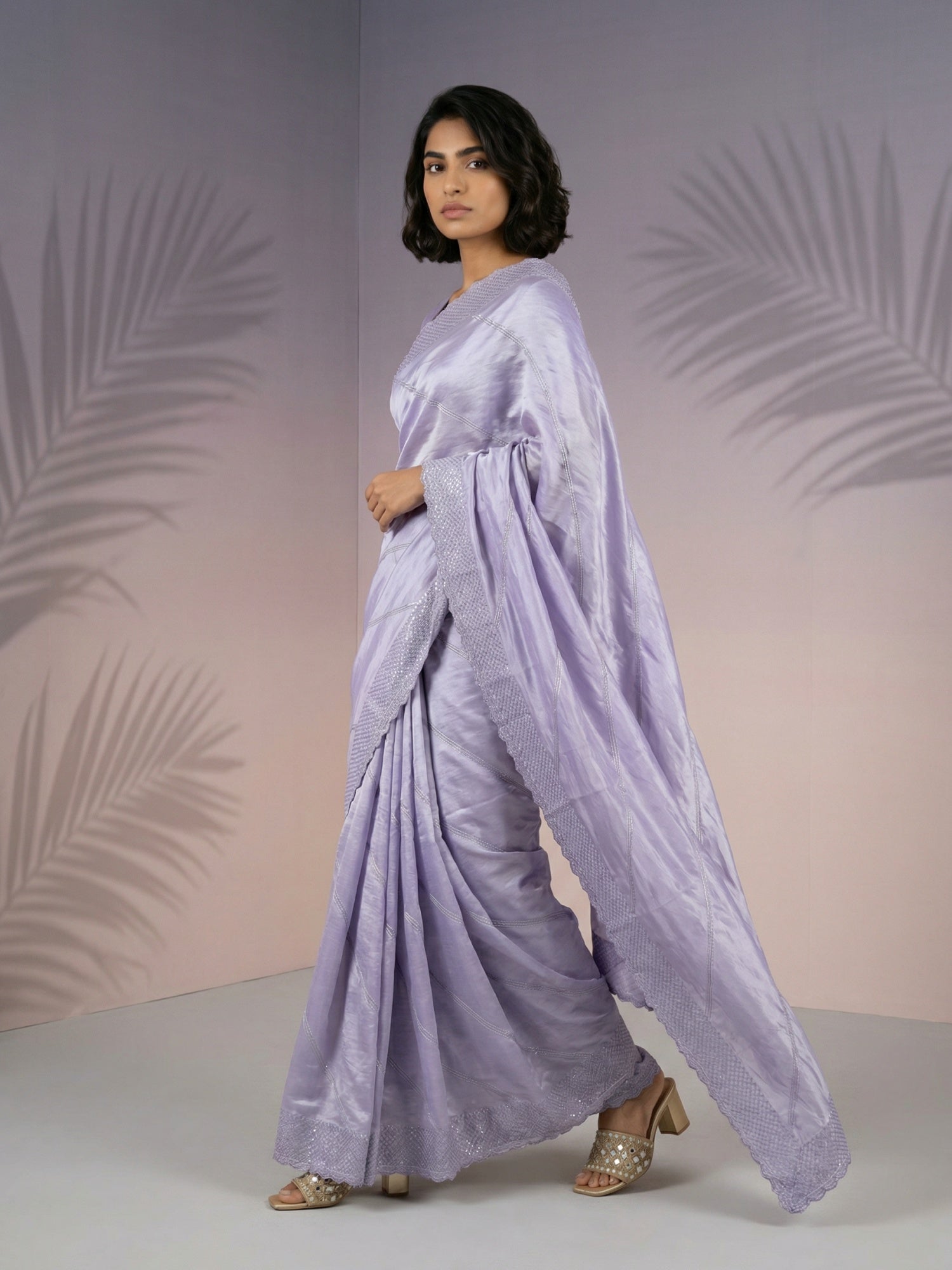 Lavender Rasberry Silk Saree with Premium Embroidery Sequins Work