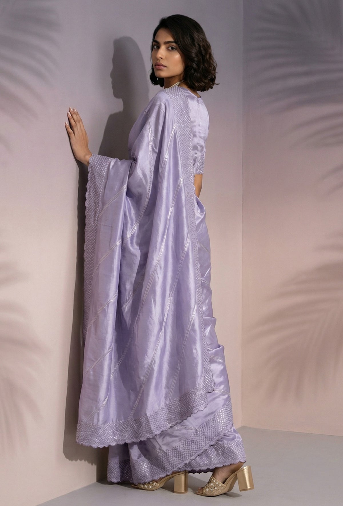 Lavender Rasberry Silk Saree with Premium Embroidery Sequins Work
