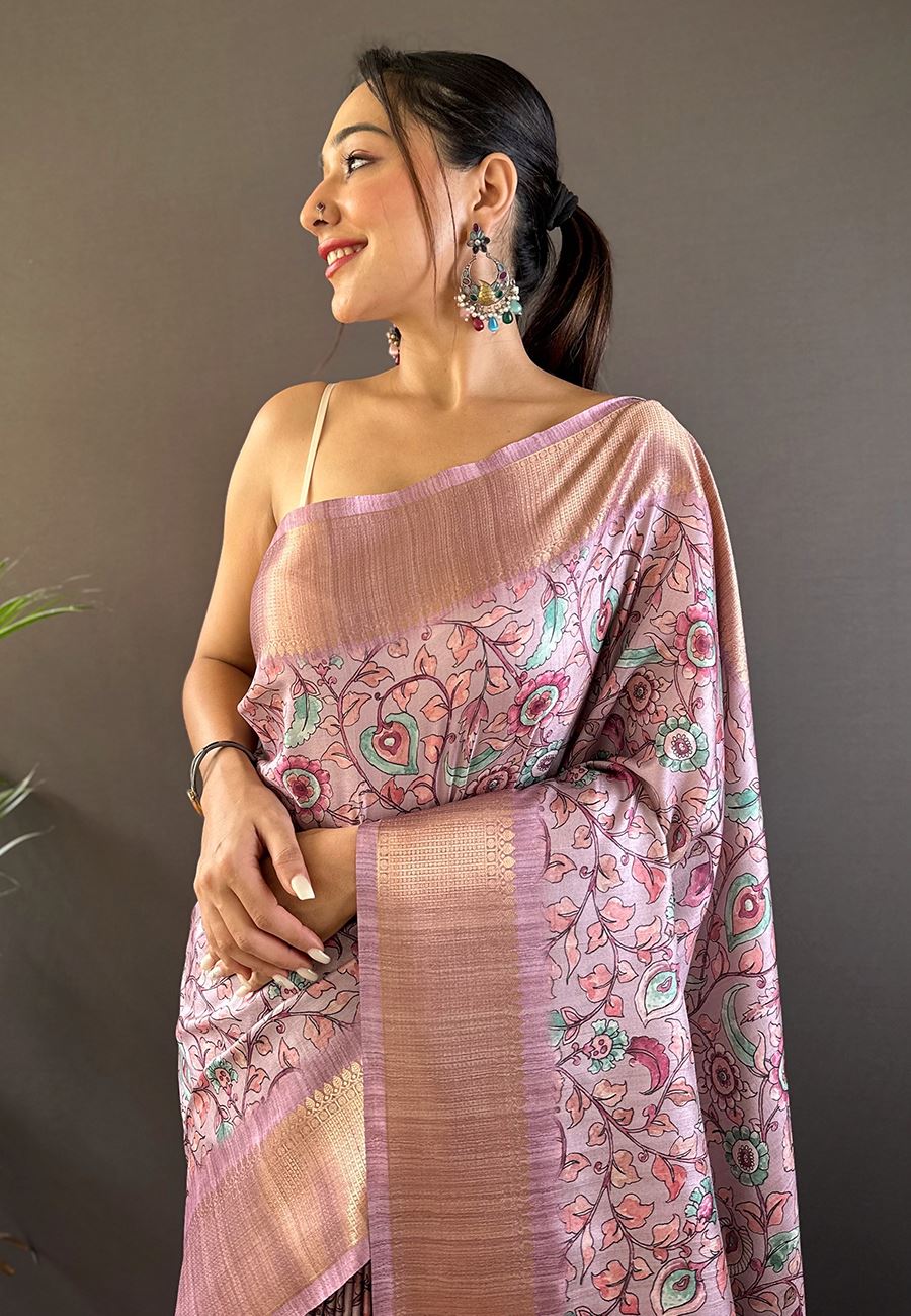 Lavender Silk Cotton Kalamkari Printed Saree