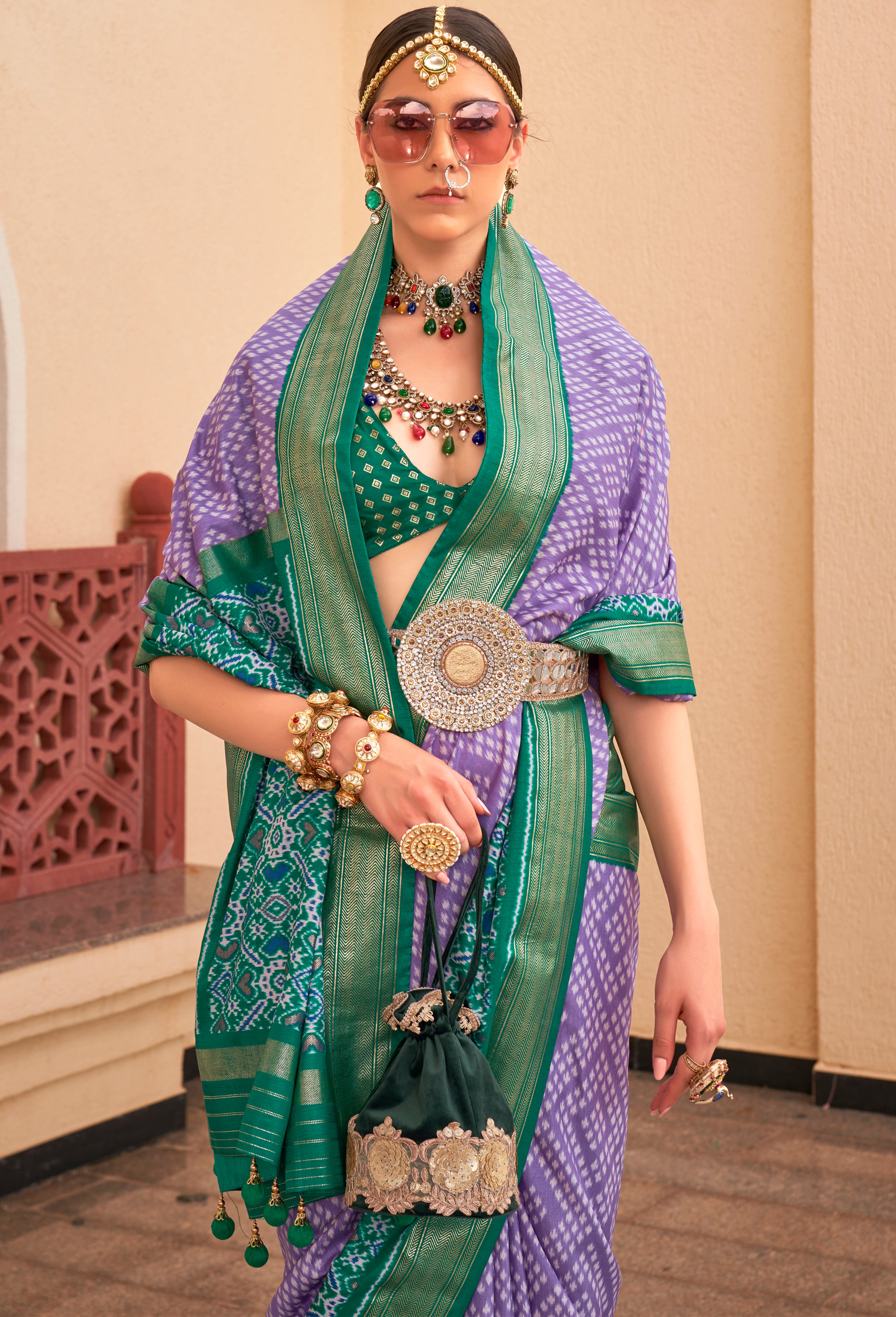 Lavender Silk Saree With Digital Patola Print