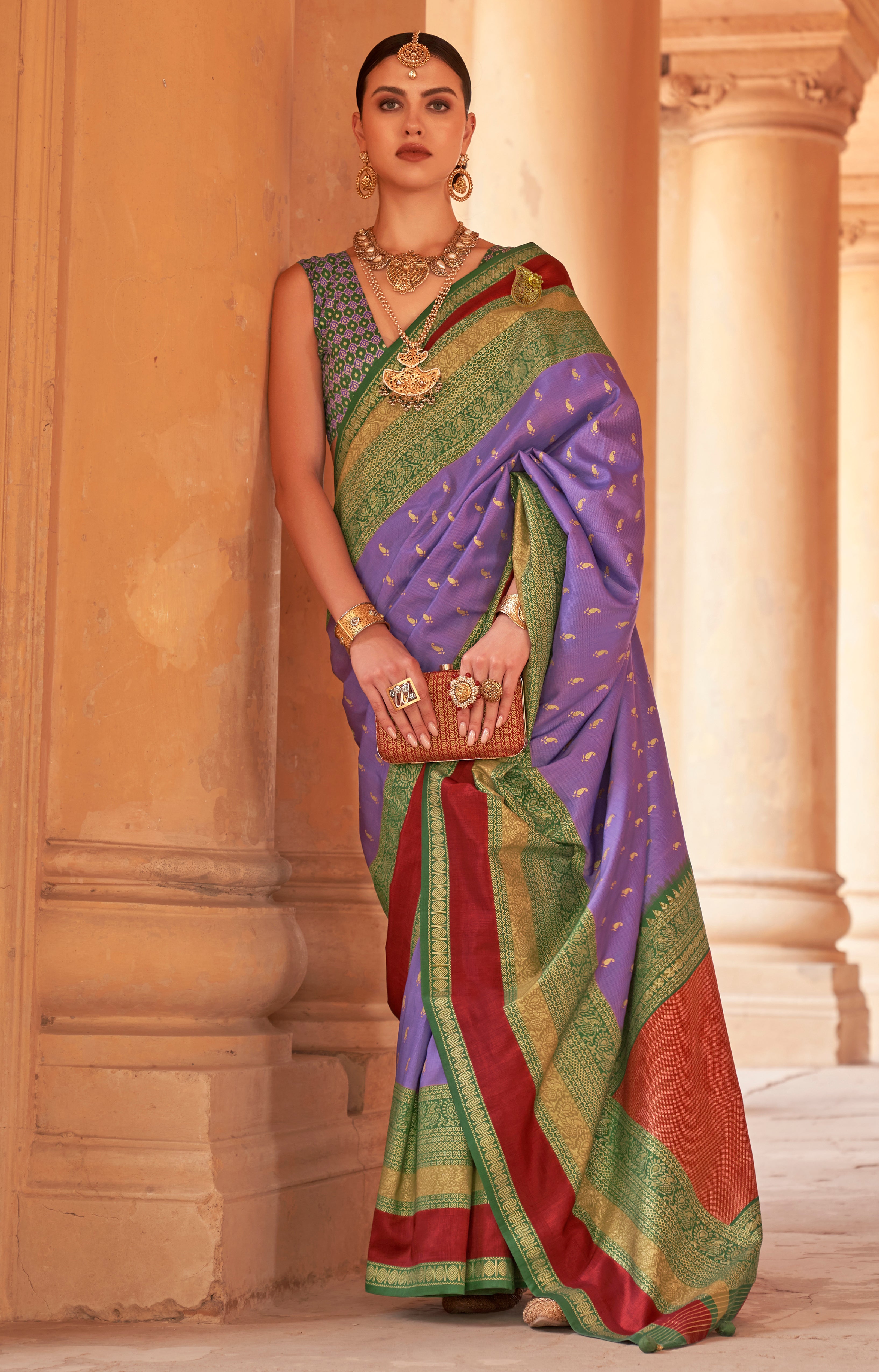Lavender Silk Saree with Jacquard Woven Work