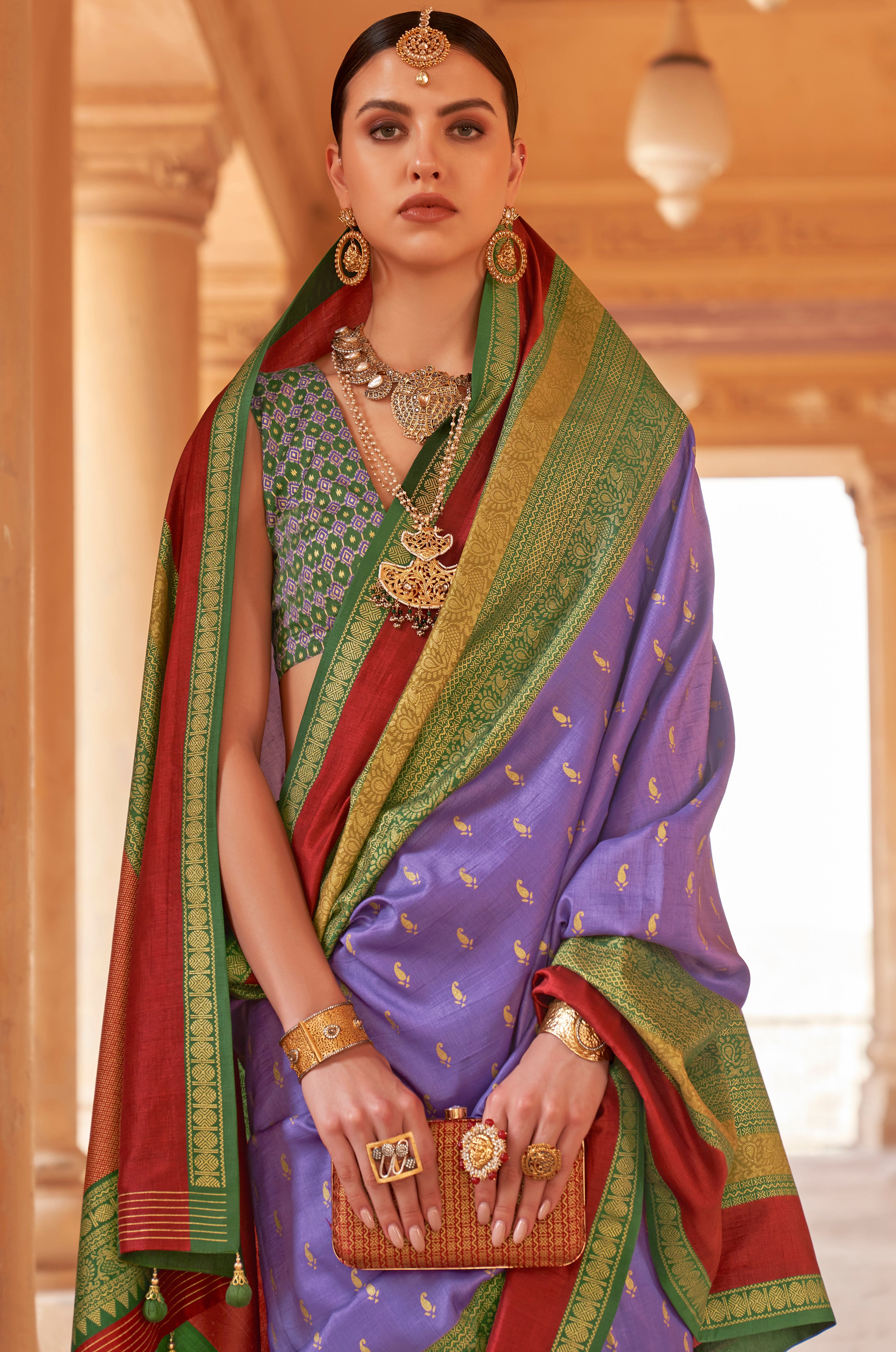 Lavender Silk Saree with Jacquard Woven Work