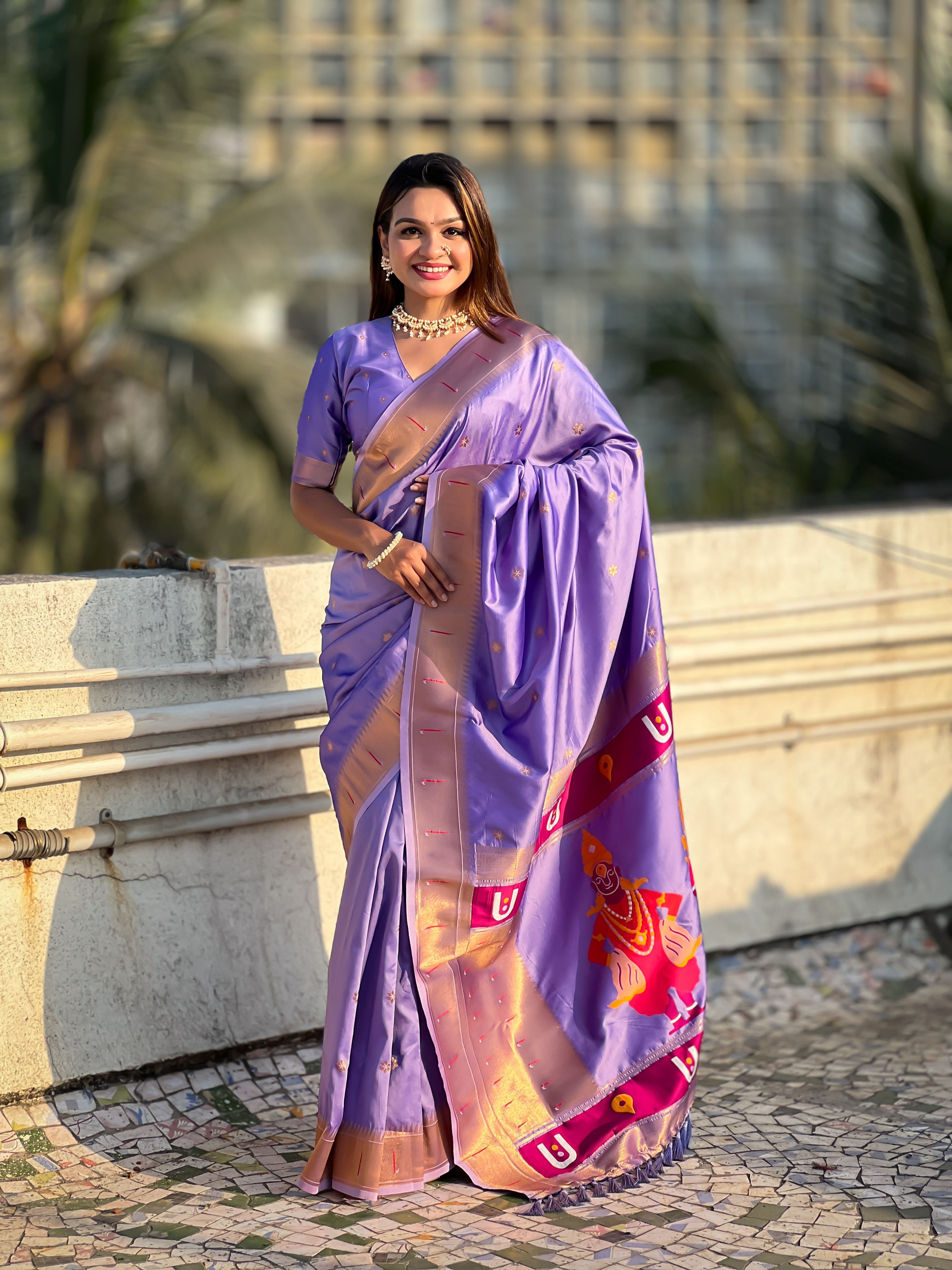 Lavender Soft Silk Woven Vitthala Designer Traditional Ethnic Saree