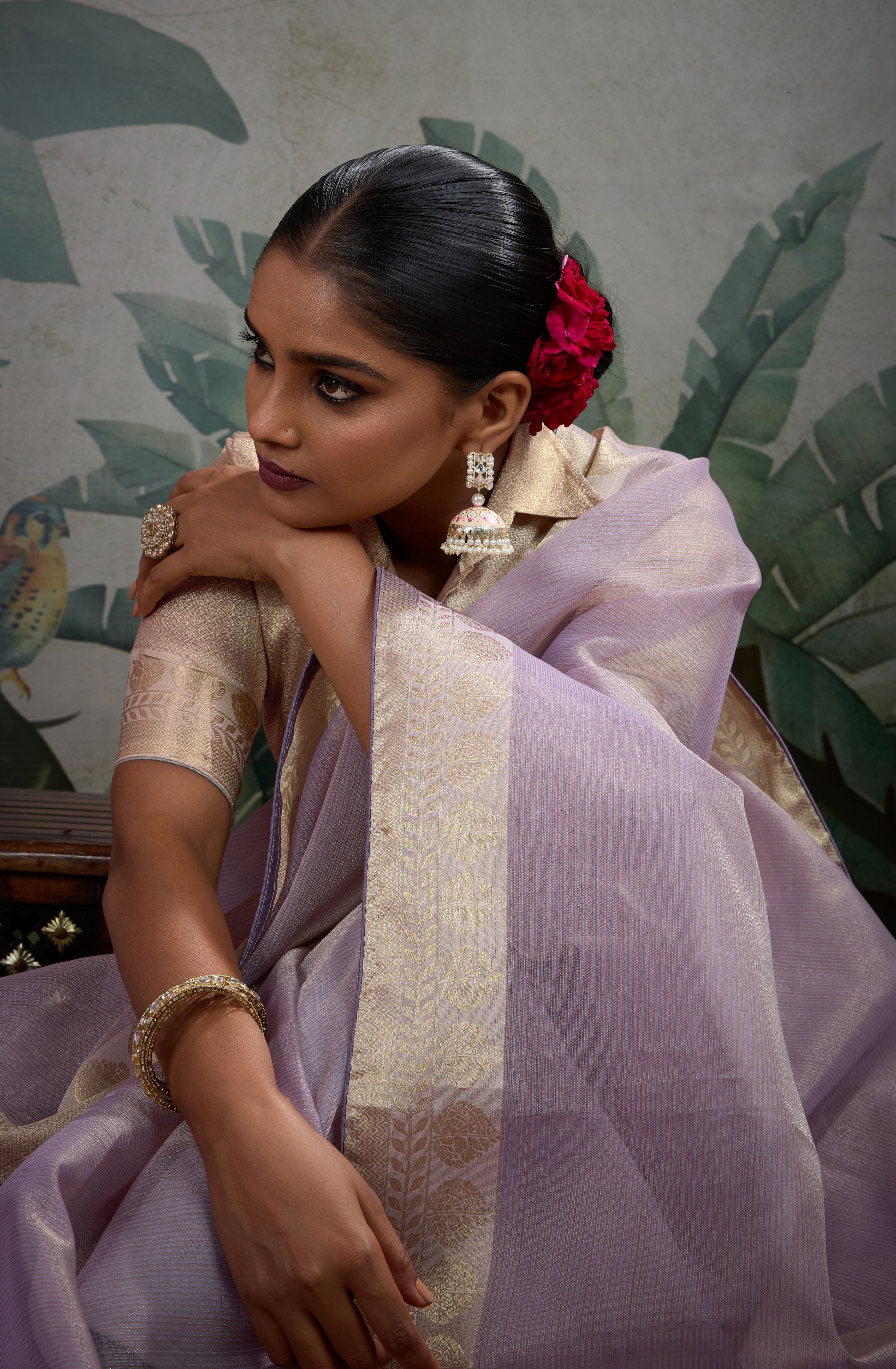 Lavender Tissue Saree with Woven Patta Work