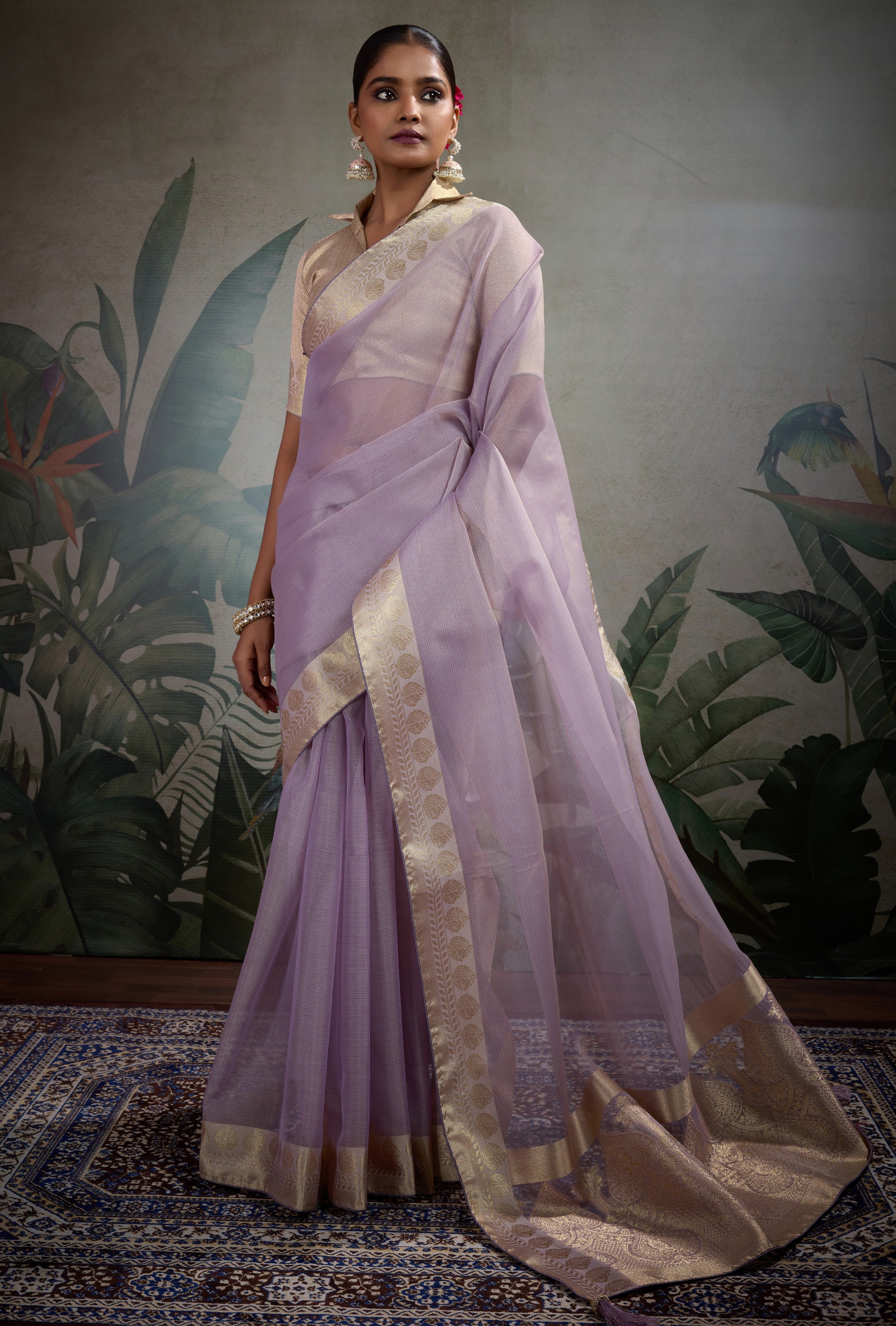 Lavender Tissue Saree with Woven Patta Work