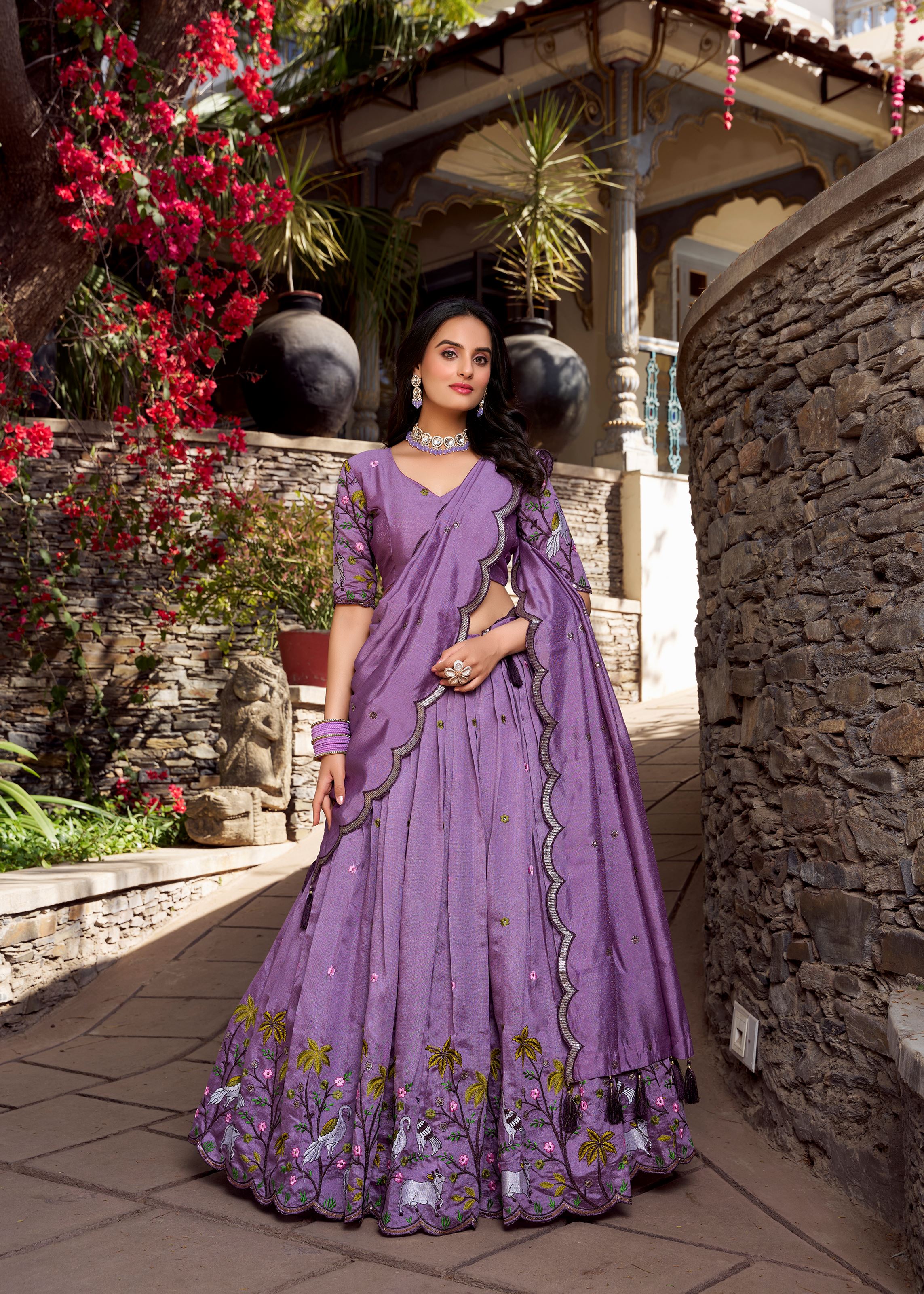 Lavender Vichitra Lehenga with Sequins & Fine Threadwork
