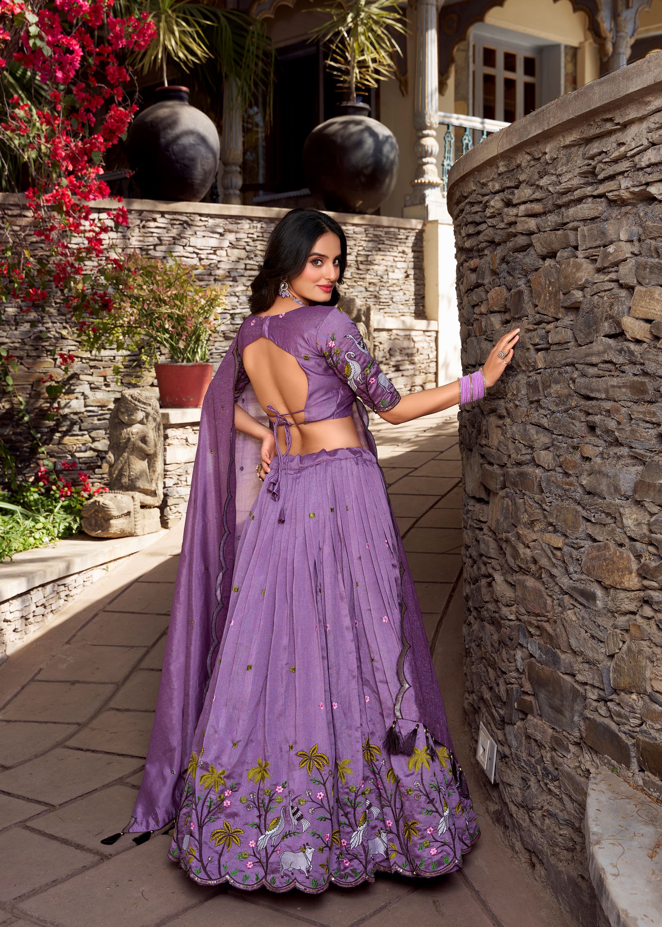 Lavender Vichitra Lehenga with Sequins & Fine Threadwork