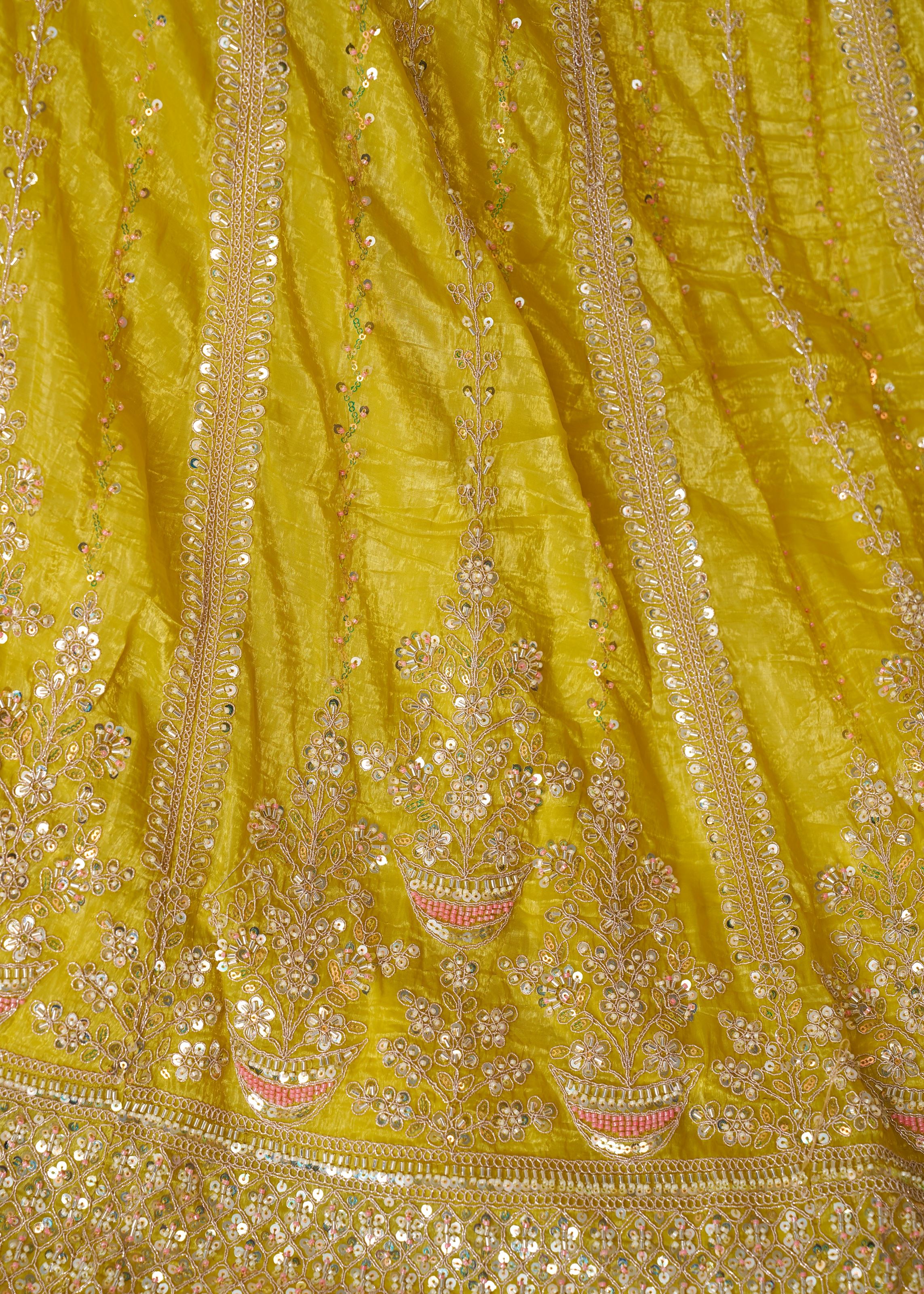 Lehenga For Haldi- Indian Lehenga With Seqins And Cut Dana Work