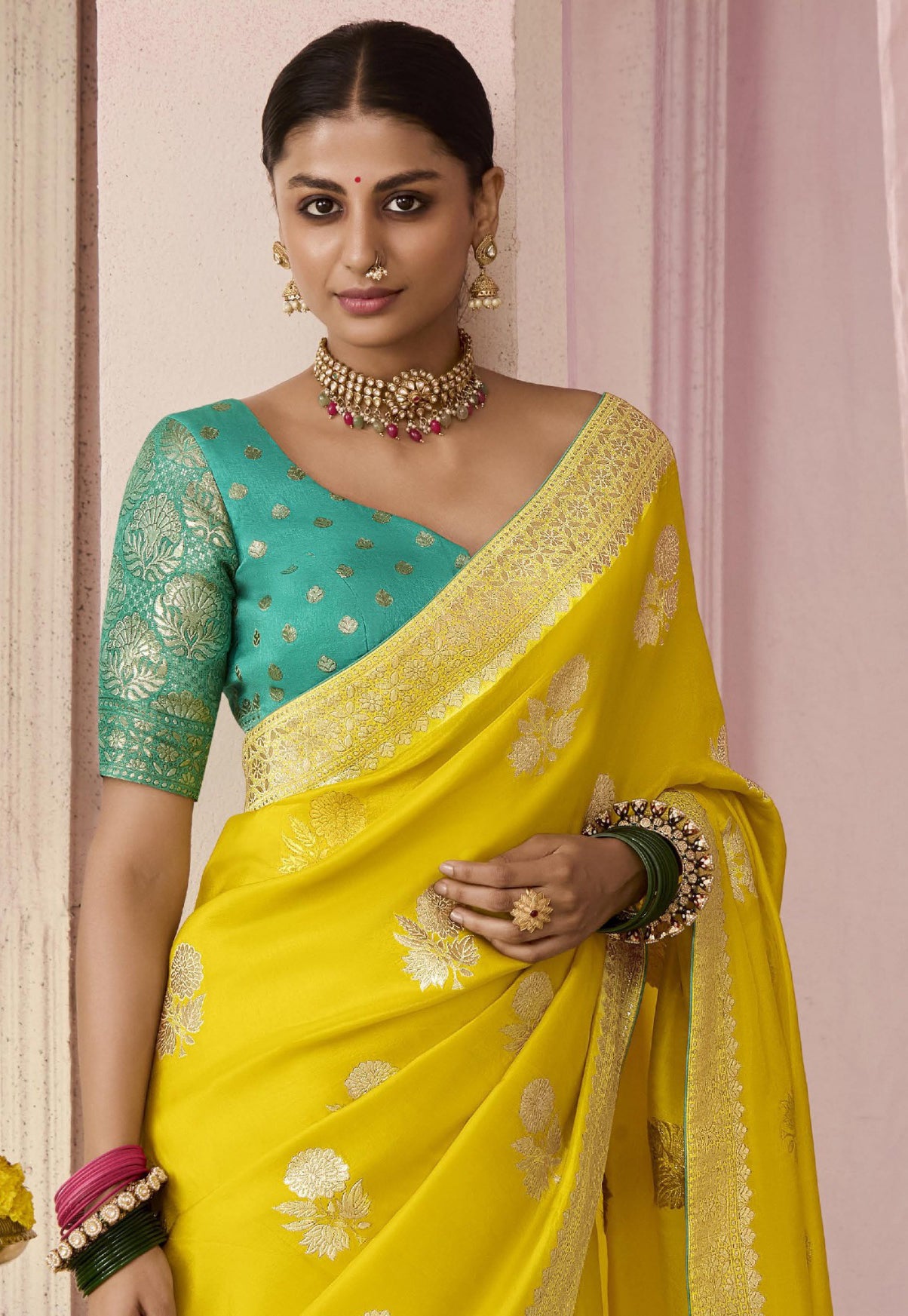 Lemon Saree With Jacquard Woven Work