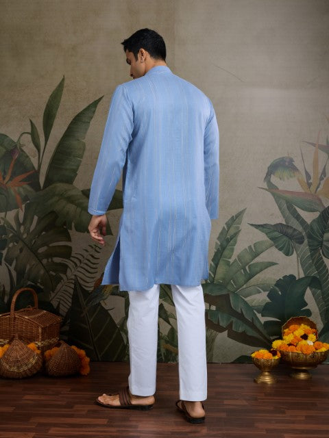 Light Blue Viscose Silk Woven & Mirror Embroidery Kurta with Dupatta