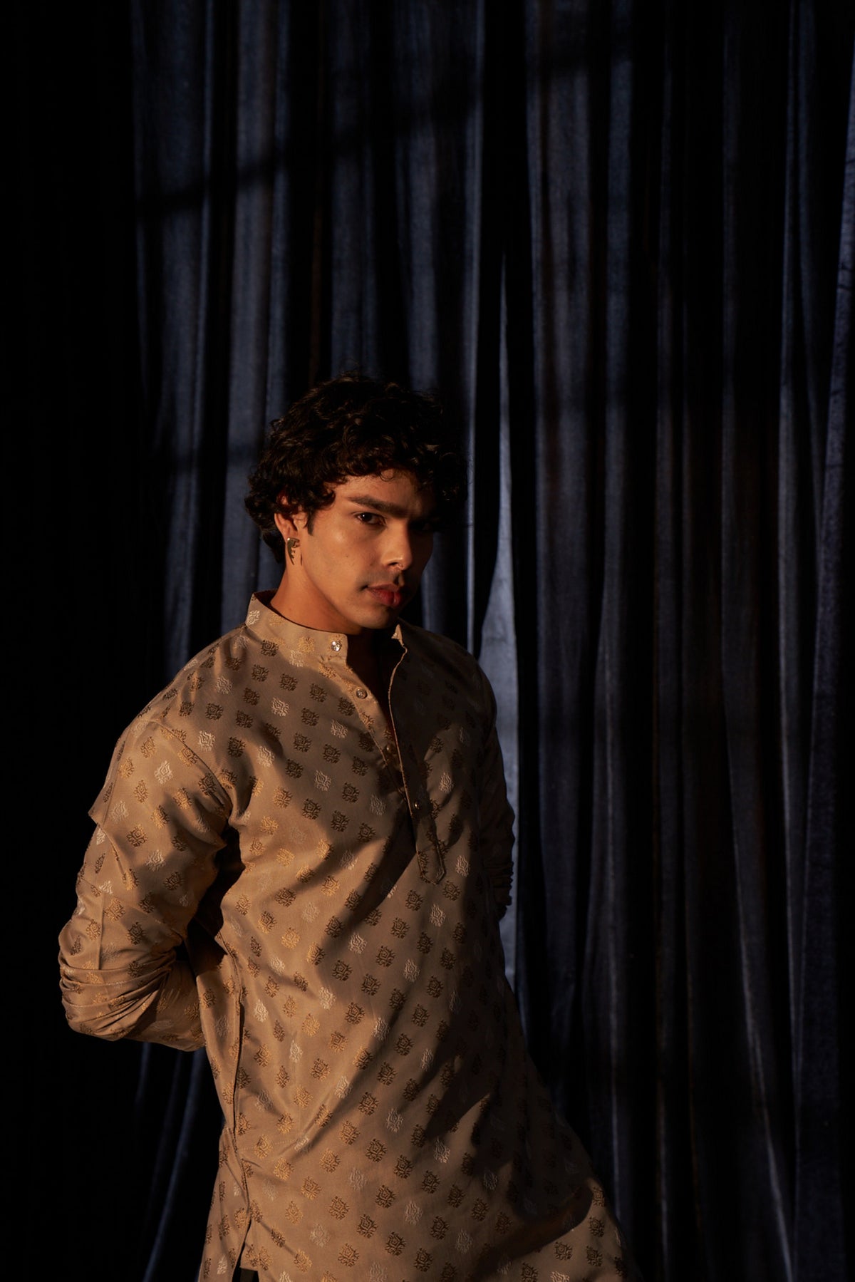 Light Brown Viscose Wevon Kurta Payjama – Subtle Designer Appeal