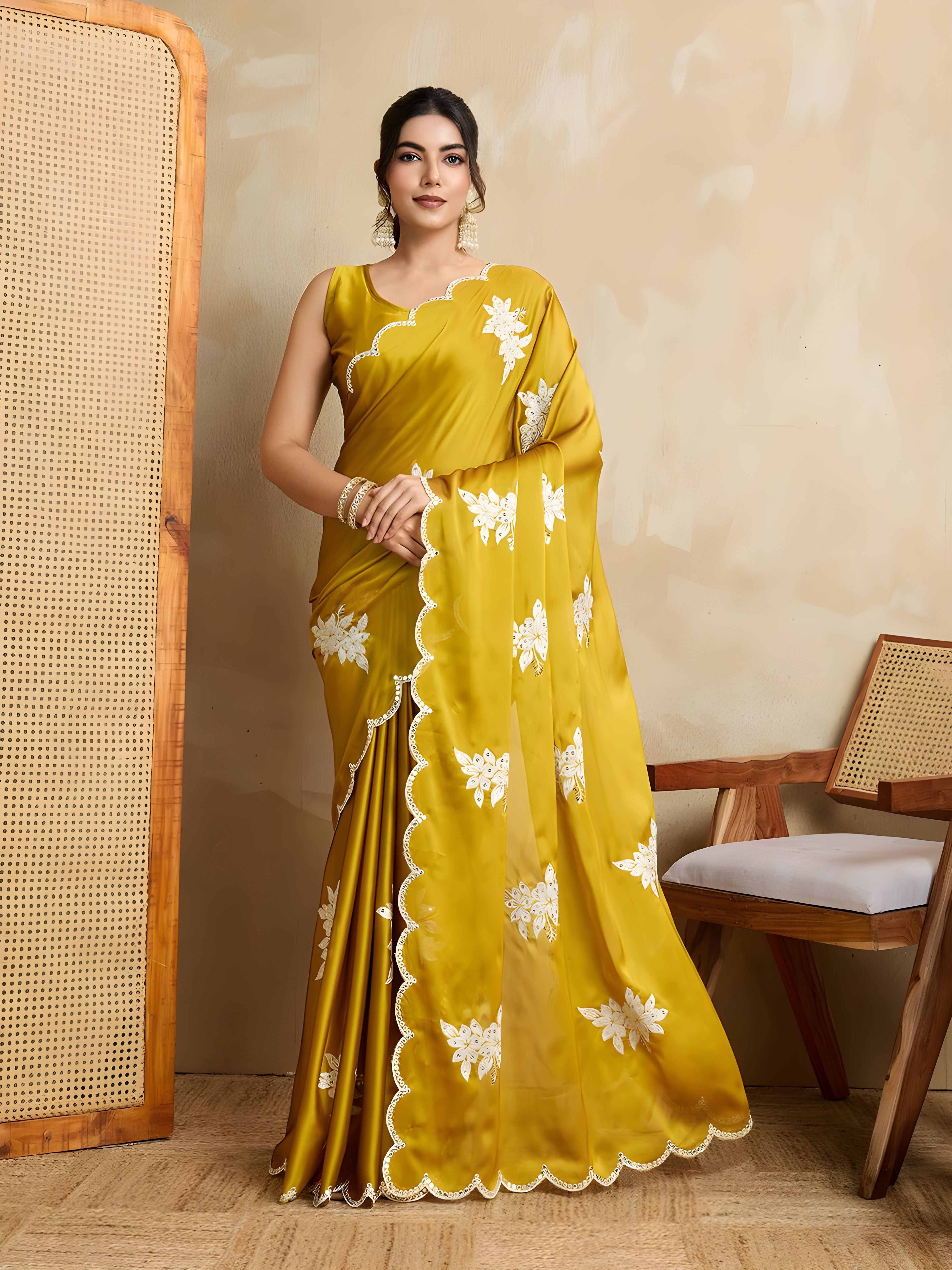 Light Golden Black Rangoli silk Saree with Embroidery Work