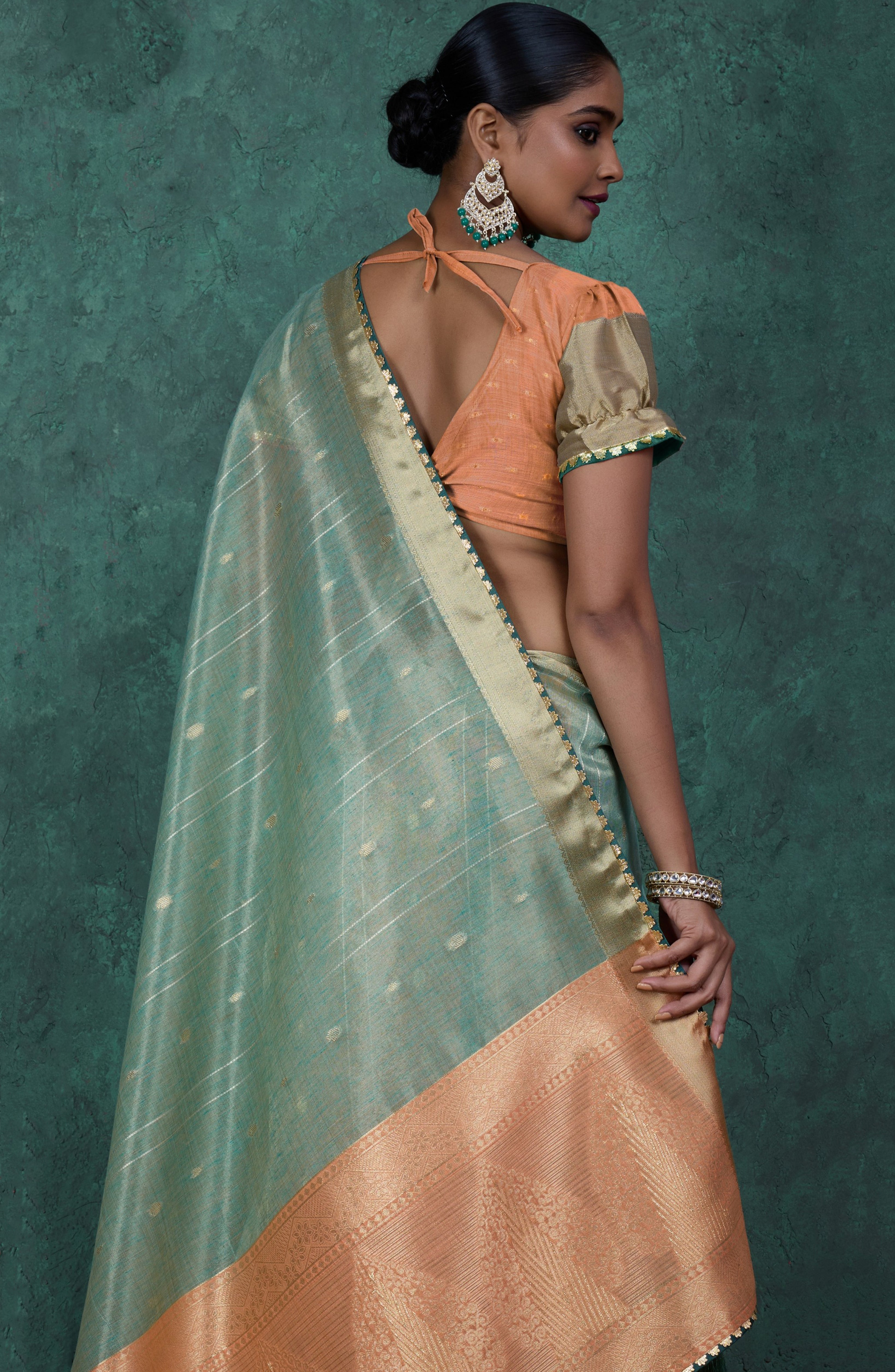 Light Green Color Linen Blend Saree With Self Woven Butta