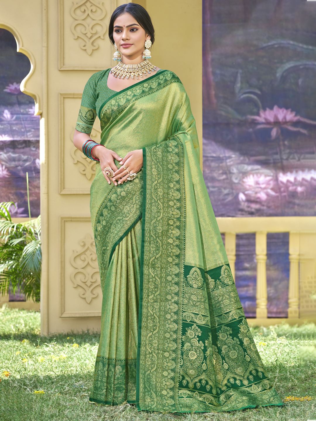 Light Green Color Woven Work Banarasi Silk Saree