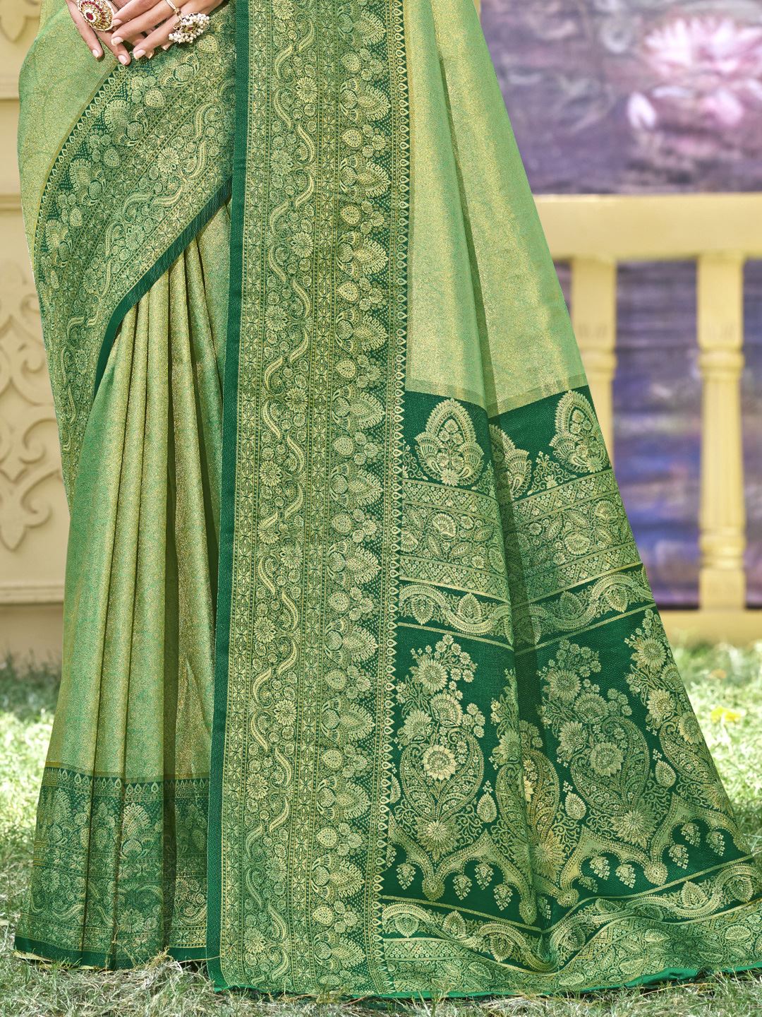 Light Green Color Woven Work Banarasi Silk Saree