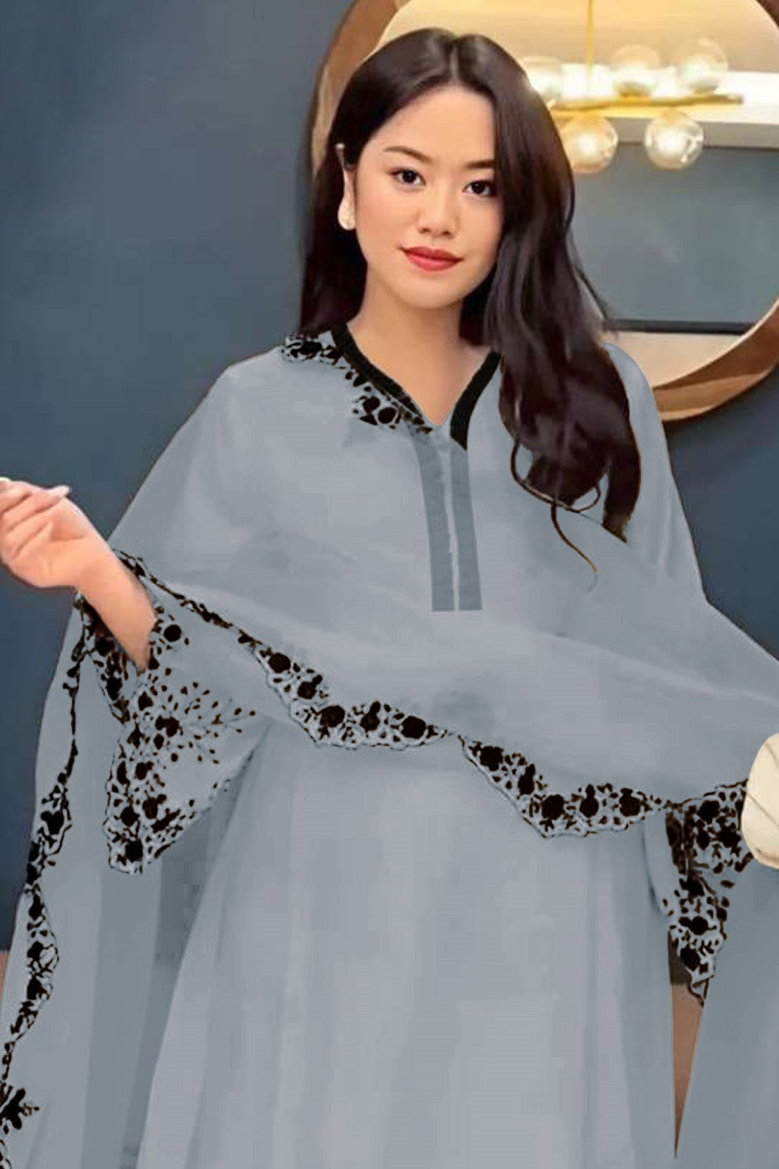 Light Grey Pakistani Salwar Suit With Heavy Embroidery Work