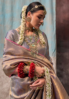 Light Lavender Handloom Silk Saree With Jacquard Woven Work