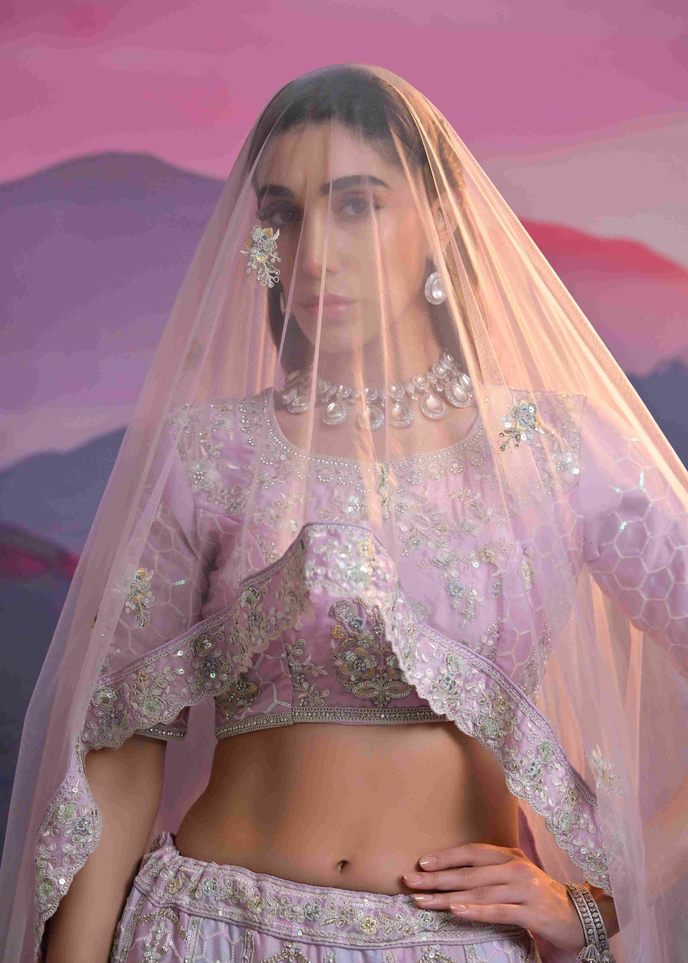 Light Lavender Slim Georgette Lehenga Choli With Heavy Thread Embroidery, Zari With Sequins Work