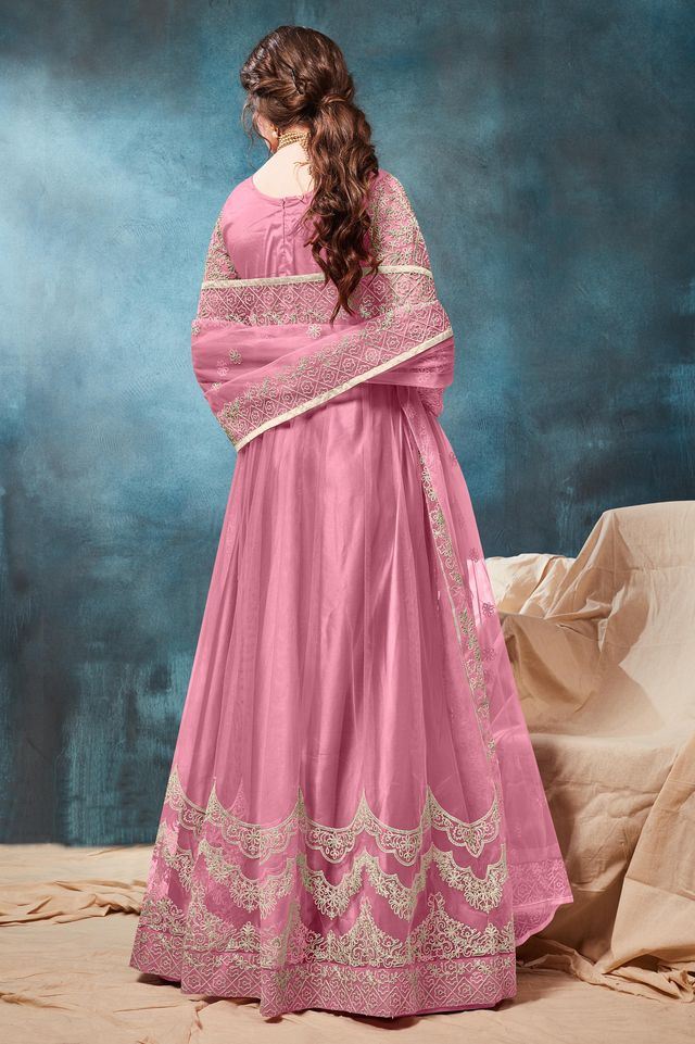 Light Pink Net Embroidered Anarkali Suits