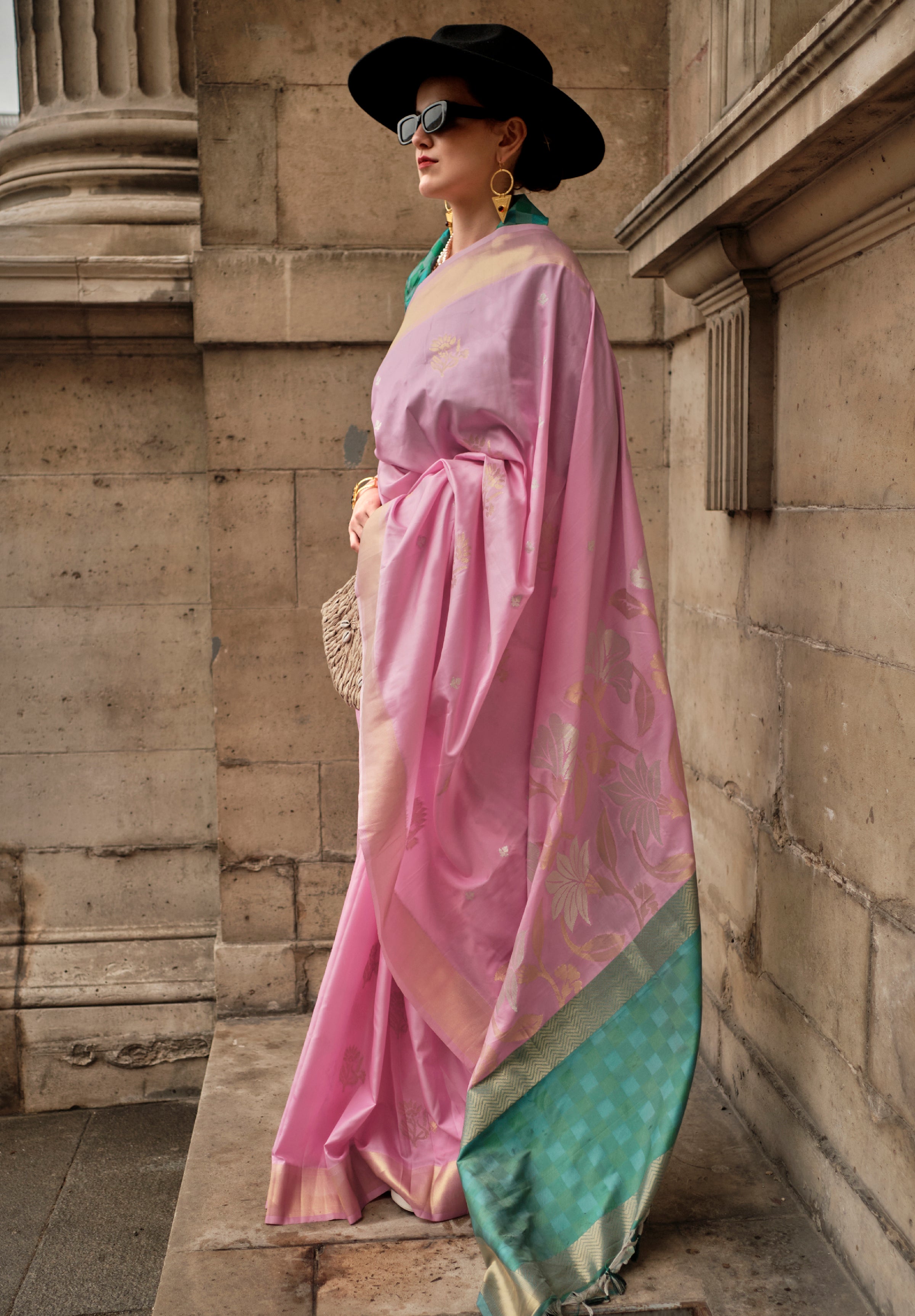 Light Pink Soft Handloom Silk Saree With Woven Work