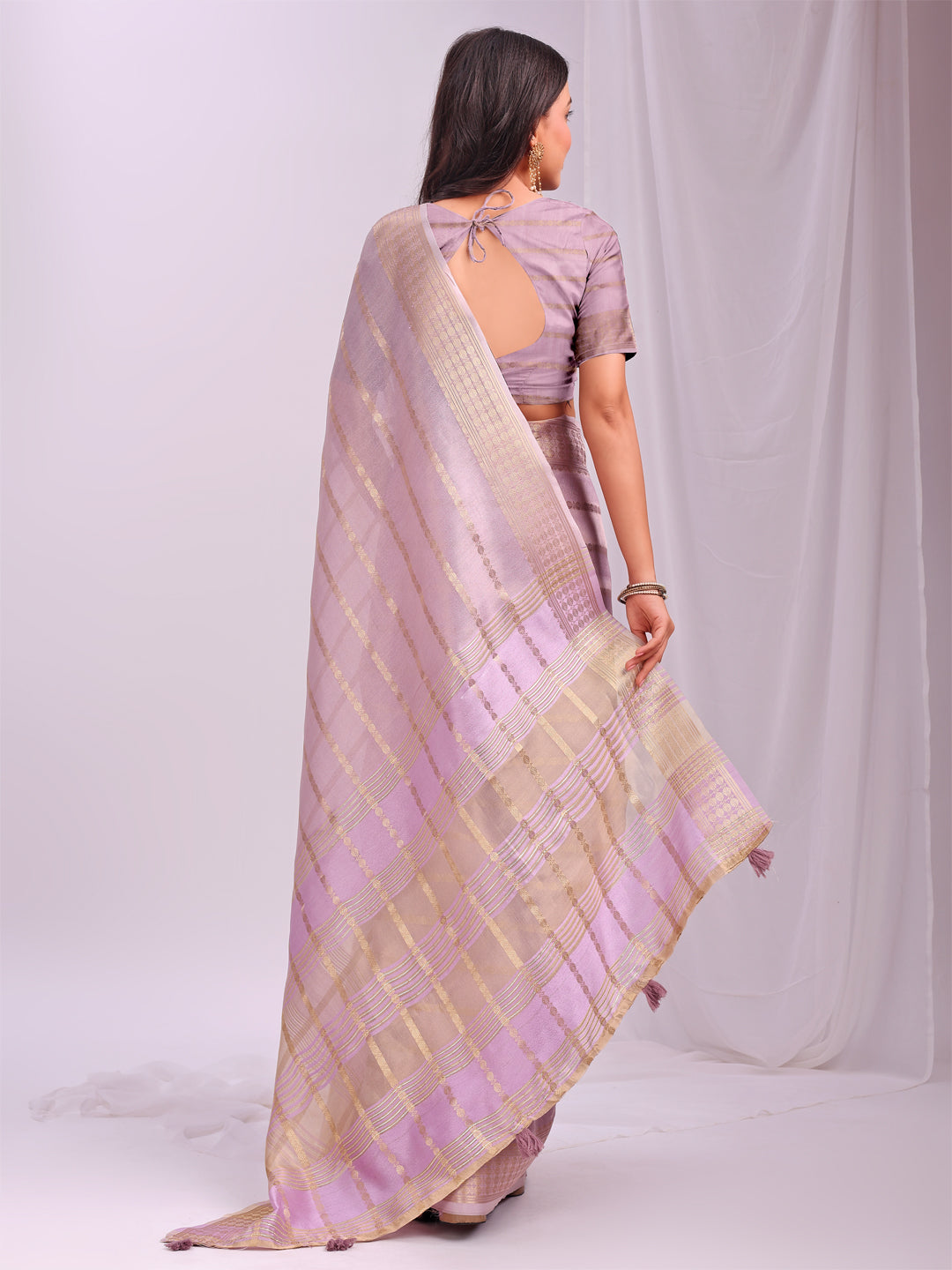 Light Pink Woven Zari Designer Ethnic Organza Saree