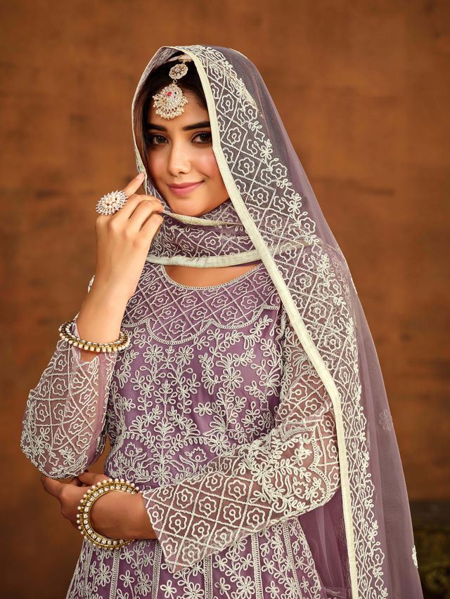 Light Purple Anarkali Suit With Heavy Thread Embroidery Work