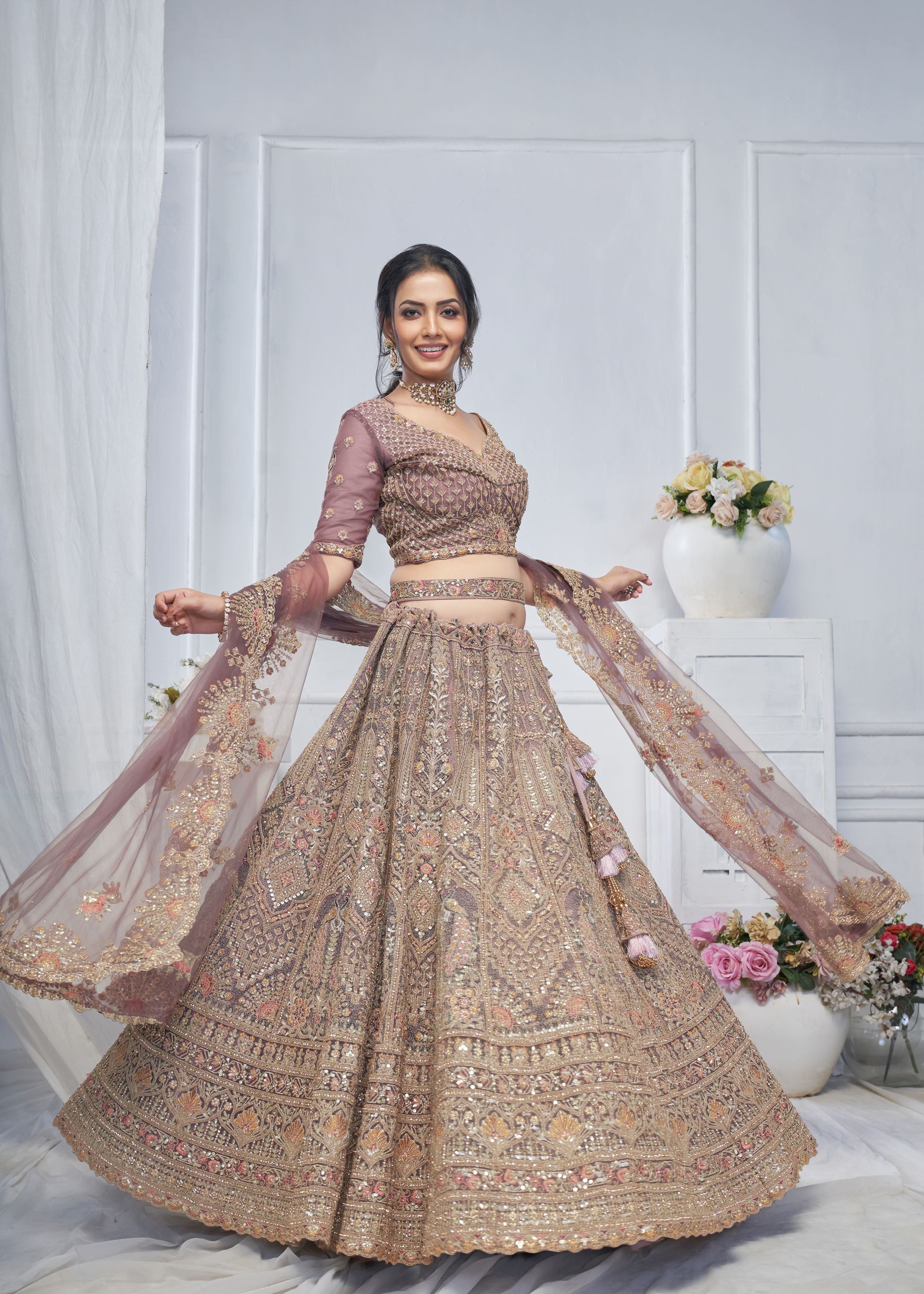 Light Purple Lehenga Choli With Zari Paisley Embroidery, Silk Patches, And Regal Peacock Motifs