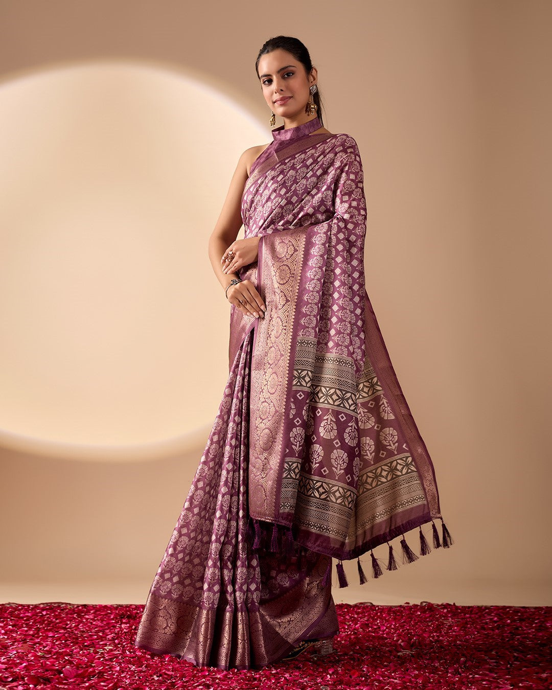 Light Purple Soft Lichi Silk Saree With Digital Printed Elegant Premium Saree