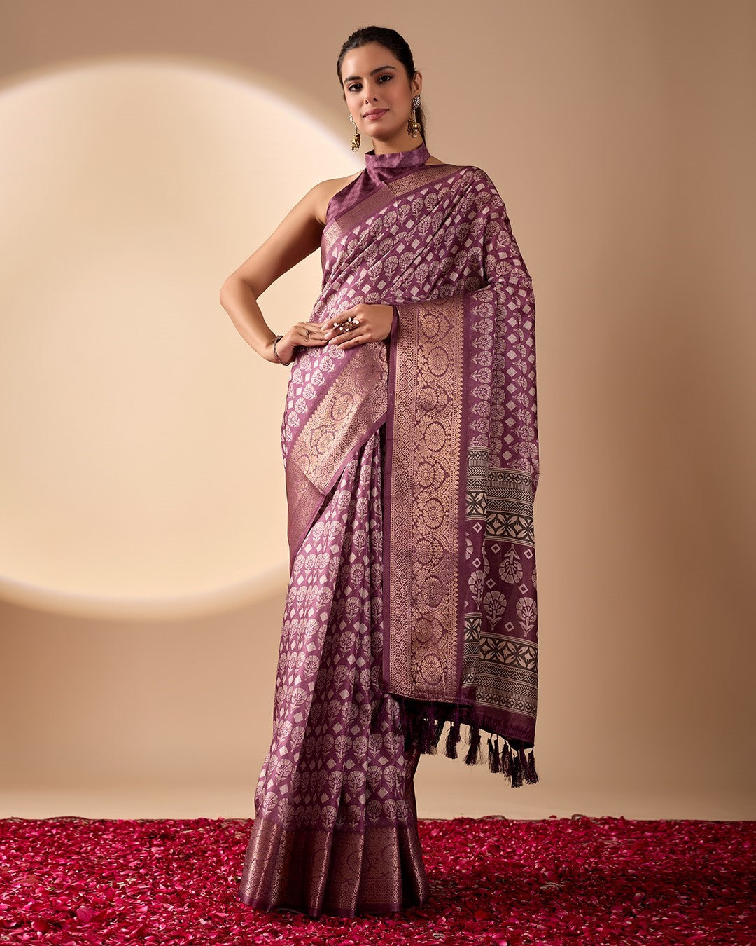 Light Purple Soft Lichi Silk Saree With Digital Printed Elegant Premium Saree
