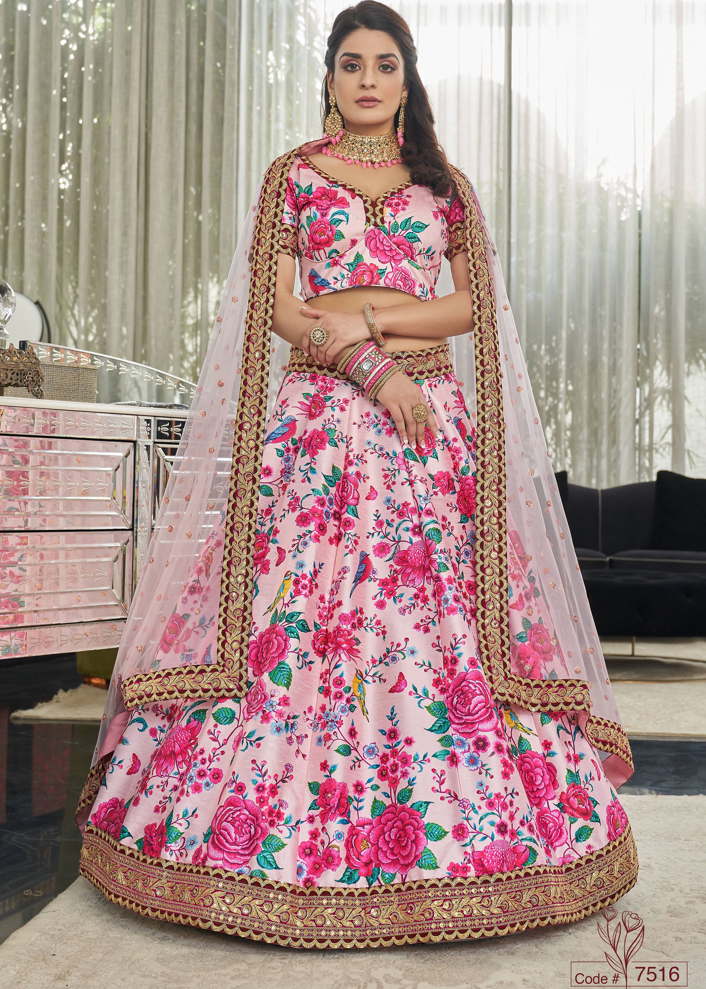Light pink Lehenga Choli With Digital Print With Dori, Sequins And Stone Work