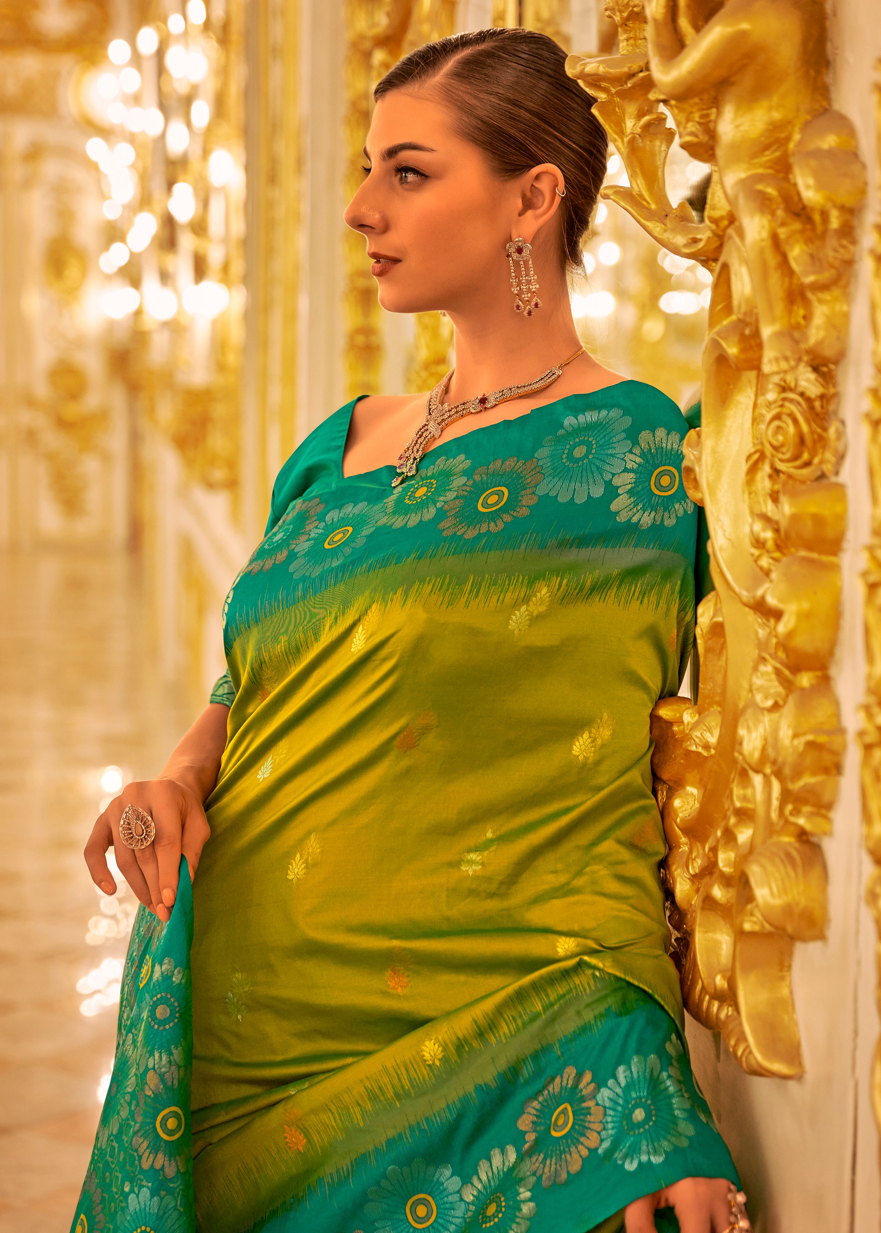 LimeYellow Soft Silk Saree With Jacquard Woven Work