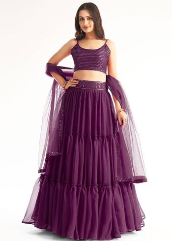 Lovely Purple Georgette Engagement Wear Lehenga With Sequins Choli