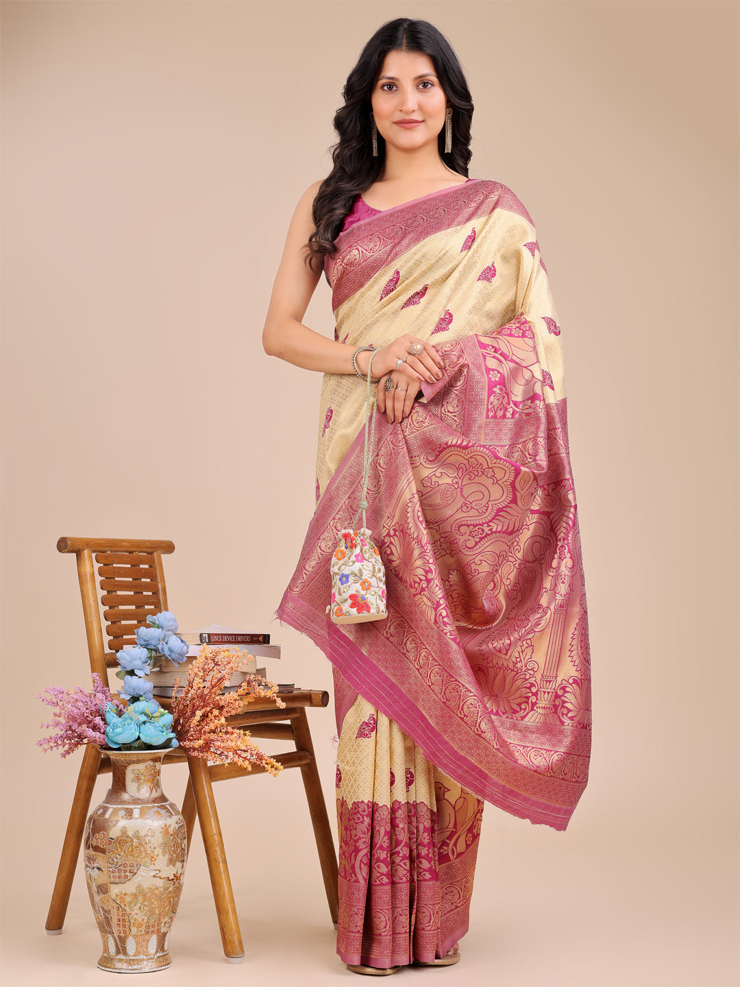 Magenta Banarasi Silk Woven Jacquard Designer Graceful Ceremonial Saree