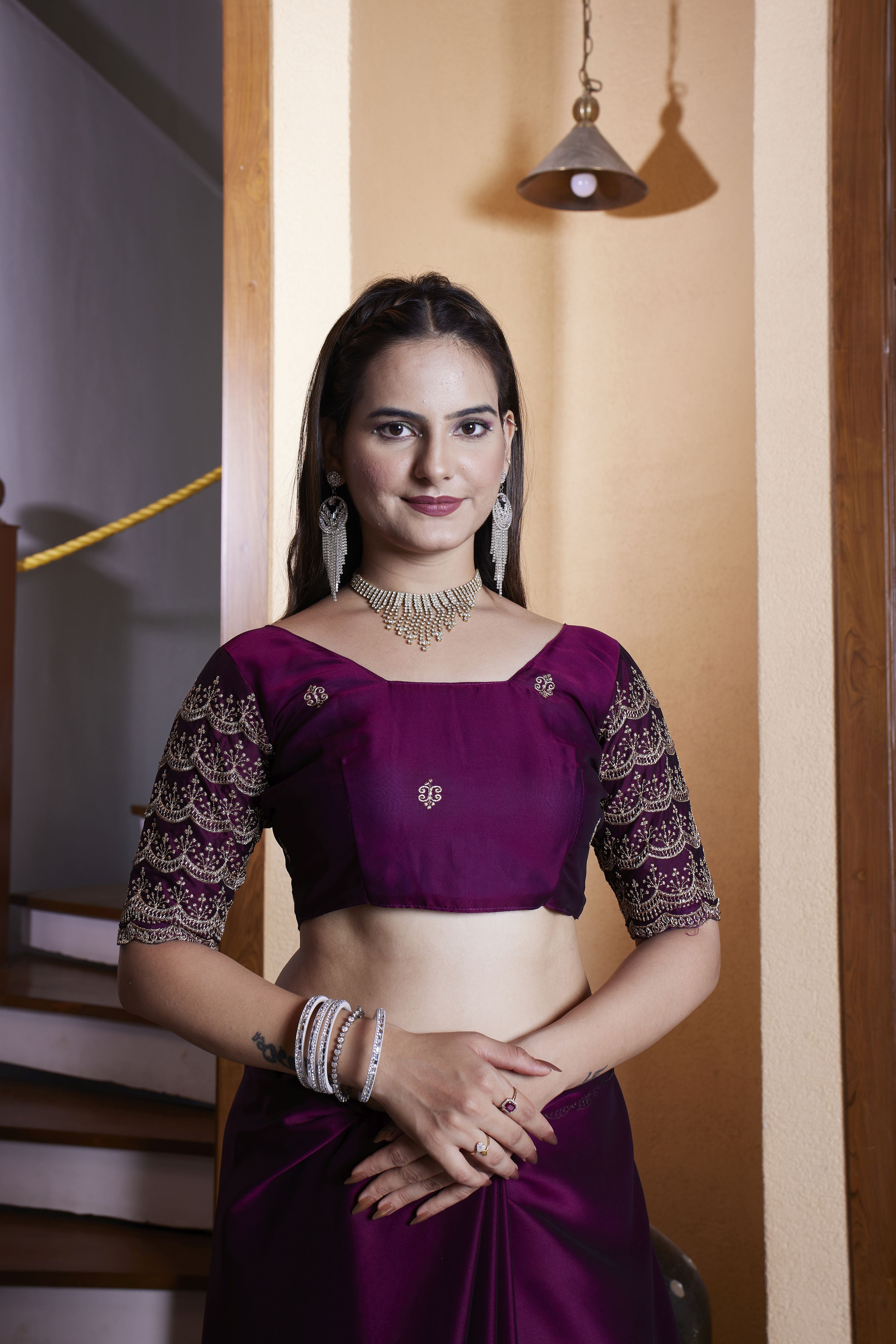 Magenta Chiffon Designer Embroidered Ceremonial Saree