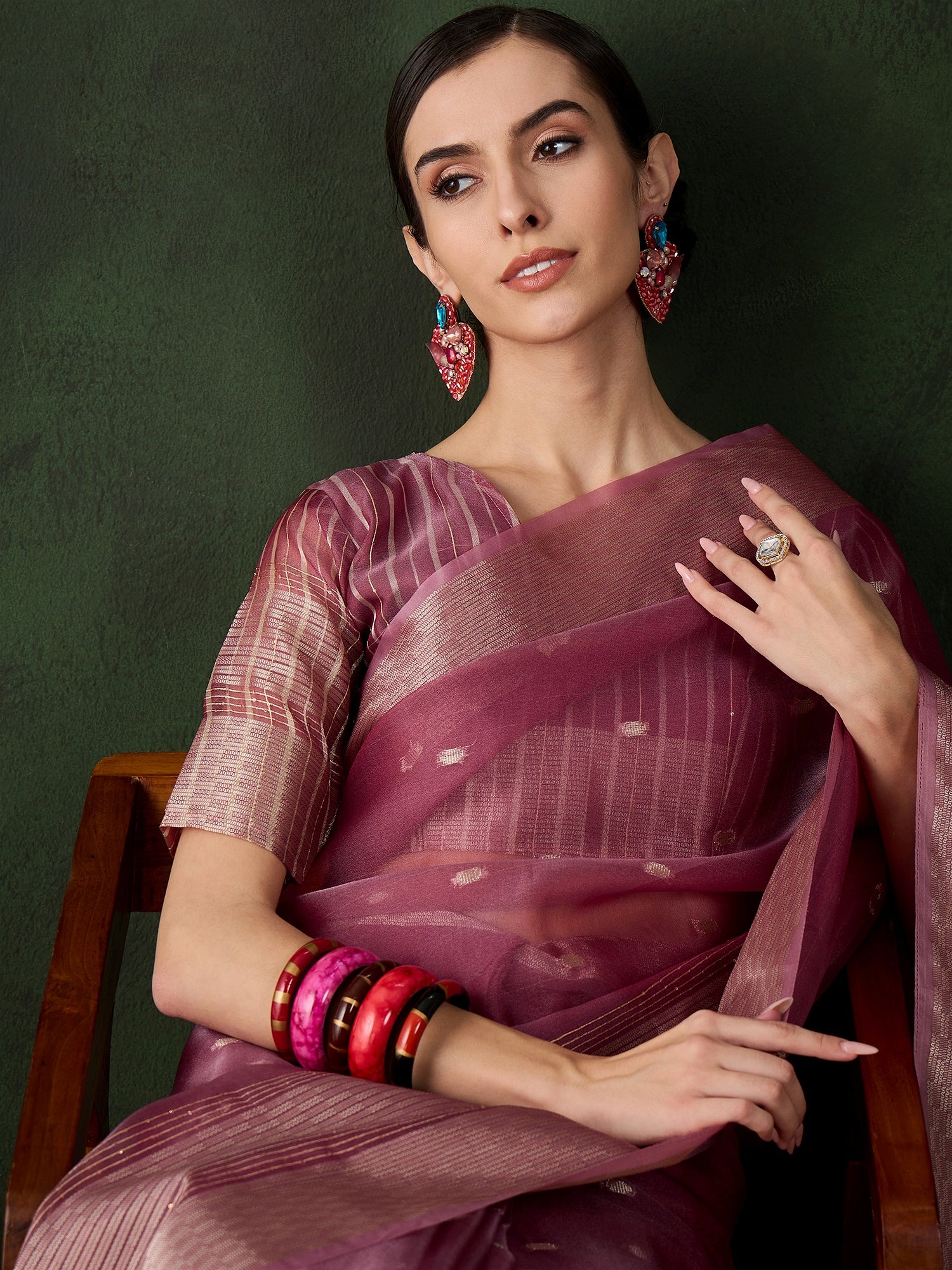 Magenta Khadi Organza Ethnic Woven Designer Saree For Festive Looks