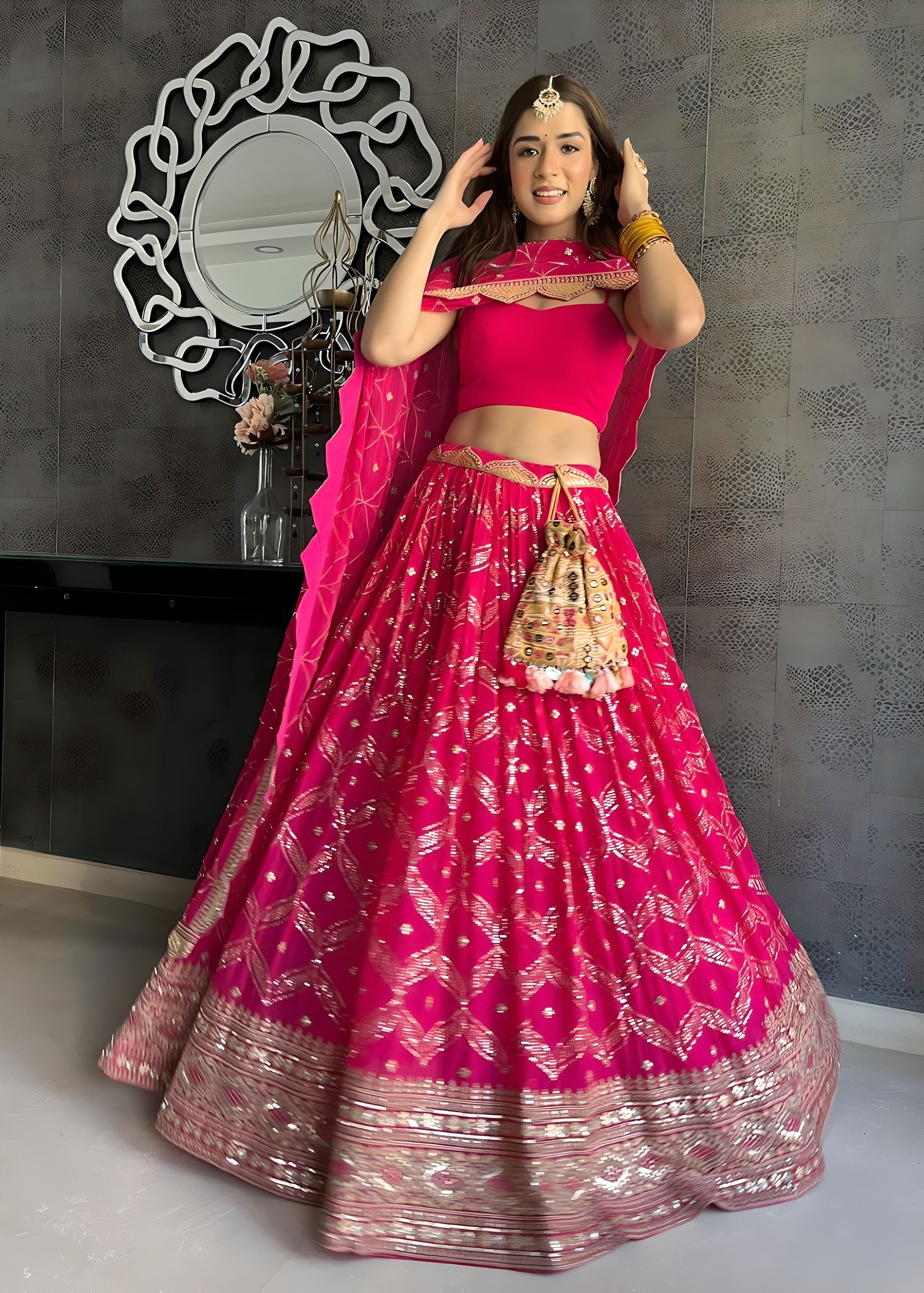 Magenta Lehenga Choli With Thread and Embroidery Work