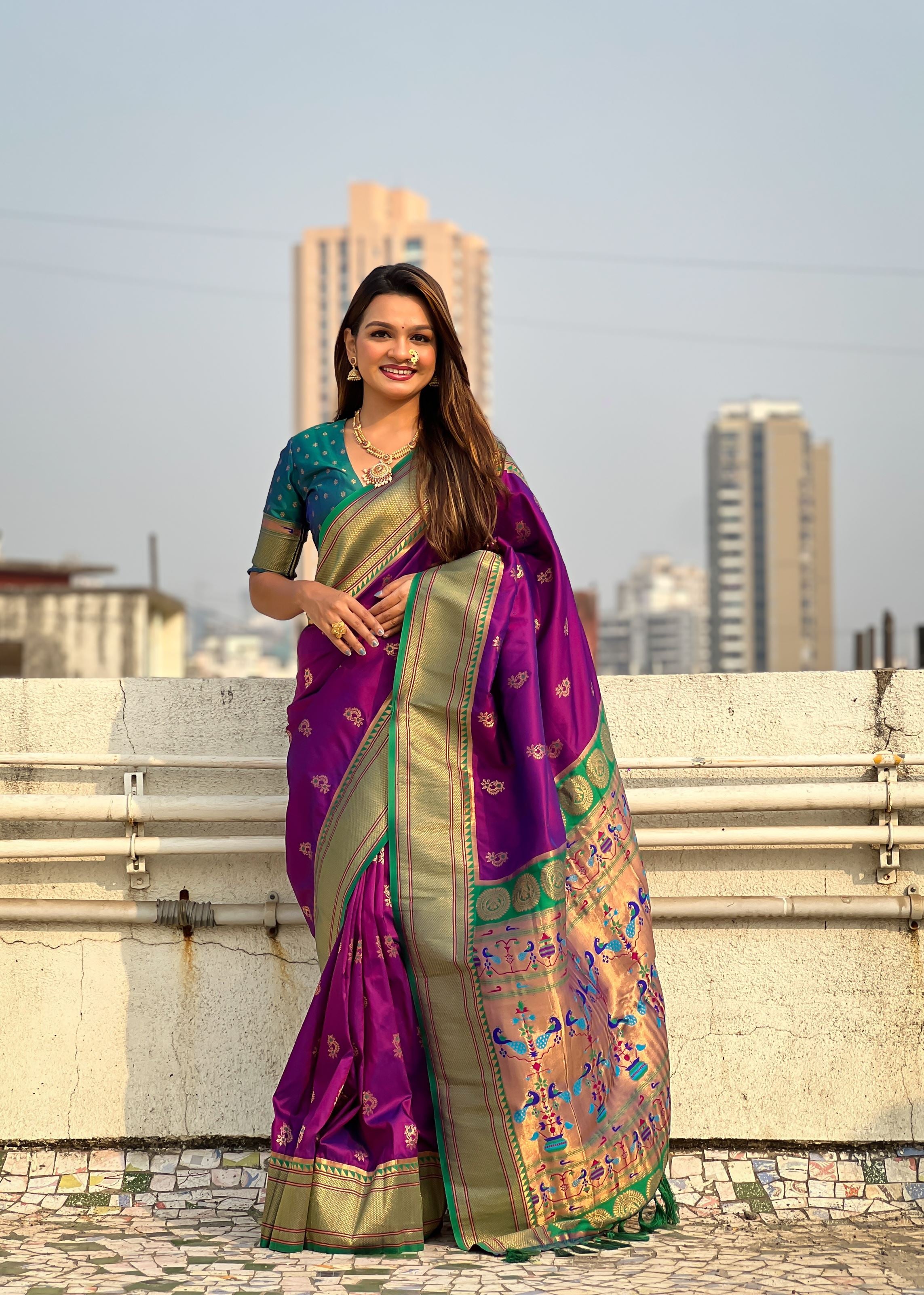Magenta Silk Blend Paithani Saree With Woven Work